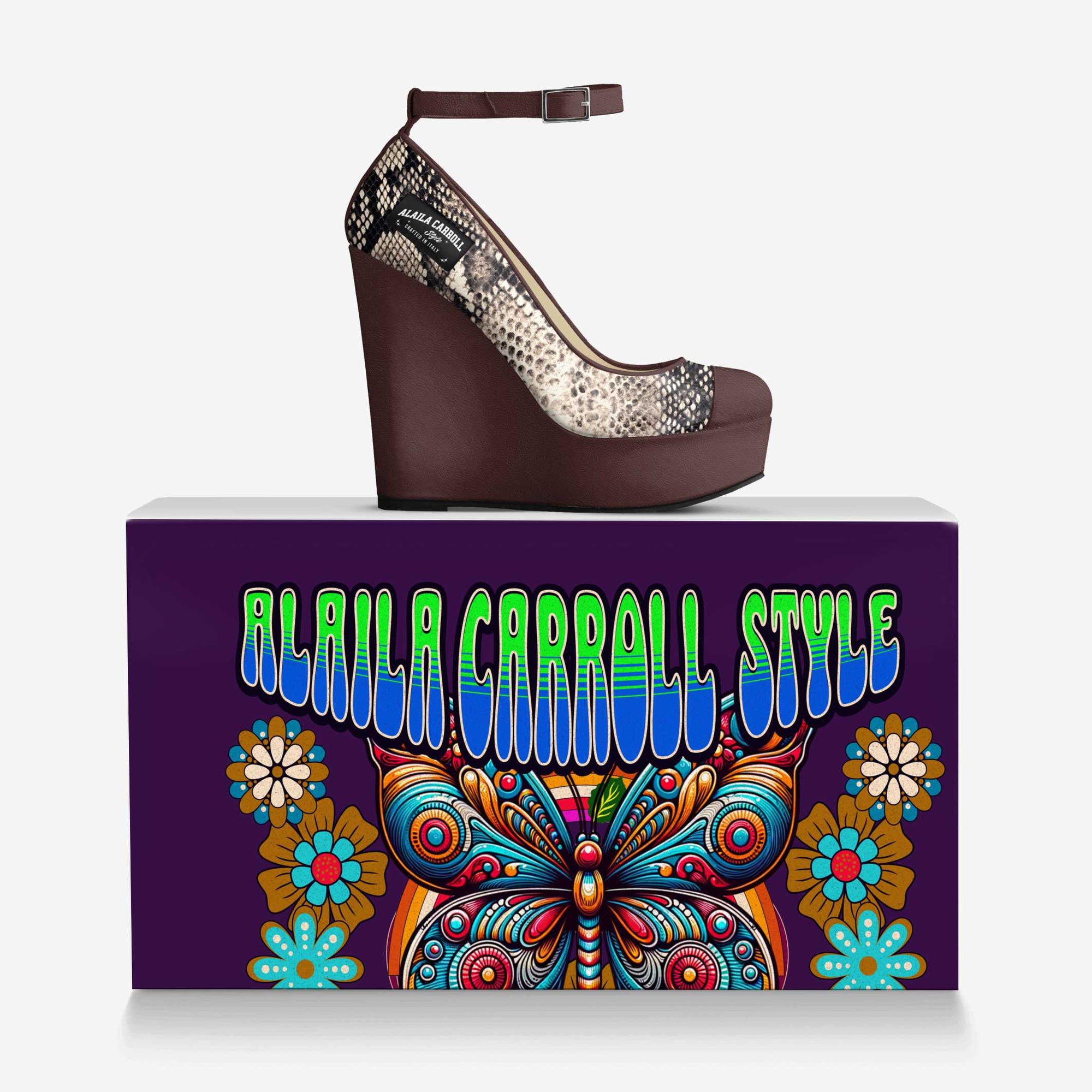 Ankle Strap Wedge Python & Dark Brown