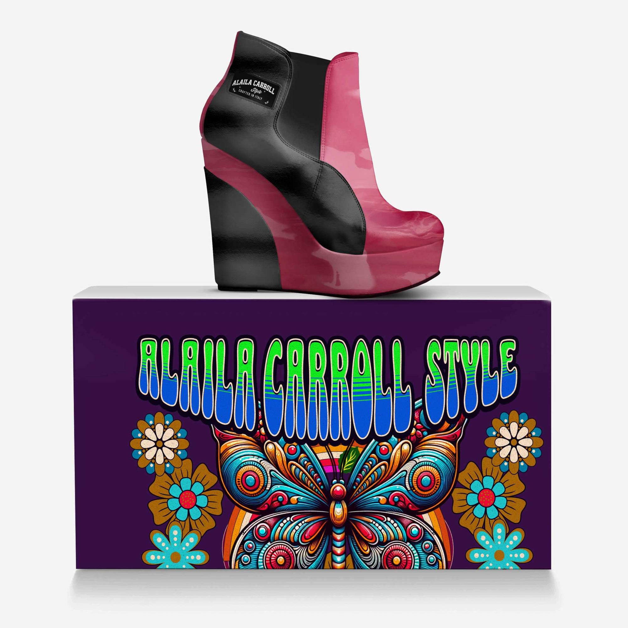 Wedge Ankle Boot Pink & Black