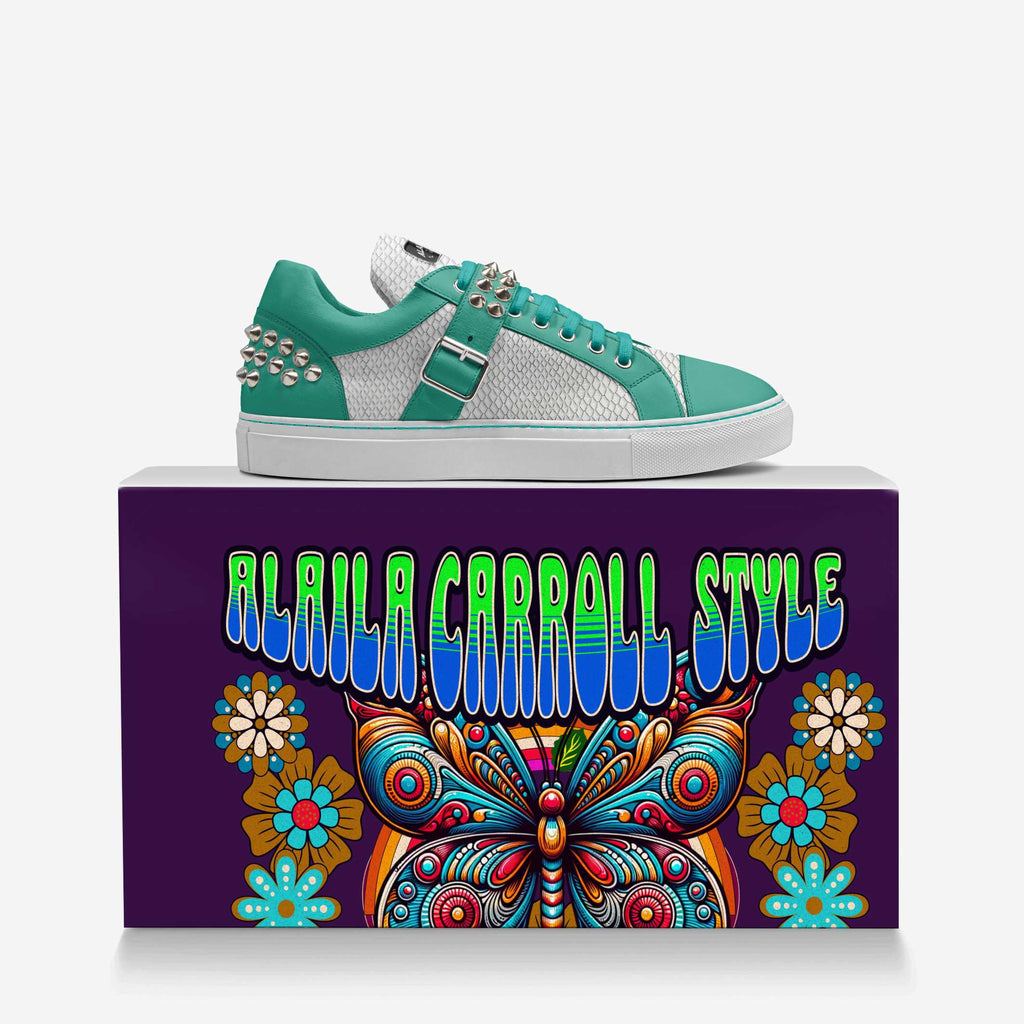 SPIKE FASHION LOW TOP Aquatic, White Python, & Sliver