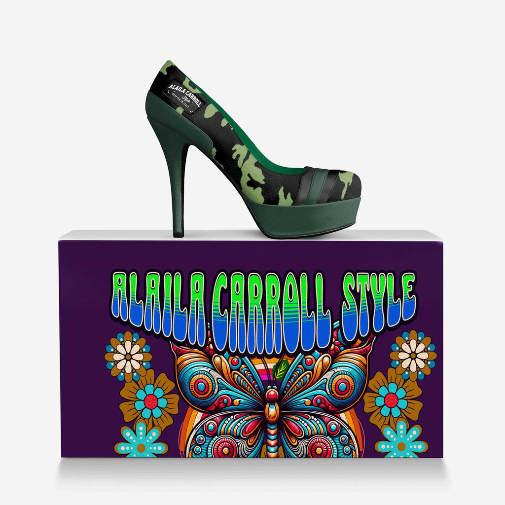 Striped Platform Pump Camo, Green, & Black