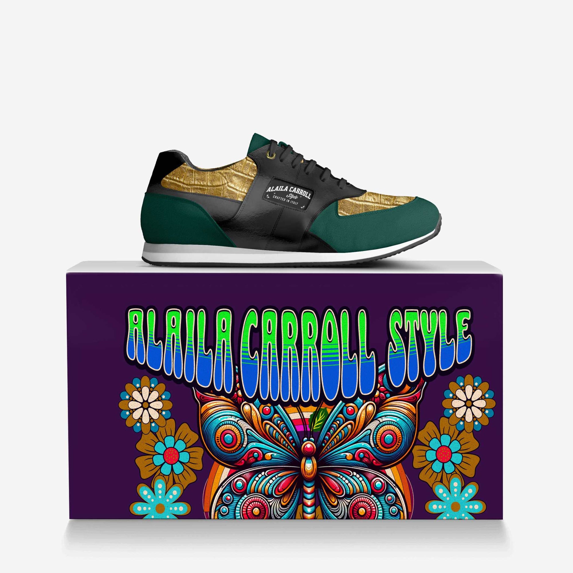Sporty Running Trainer Green, Gold, & Black