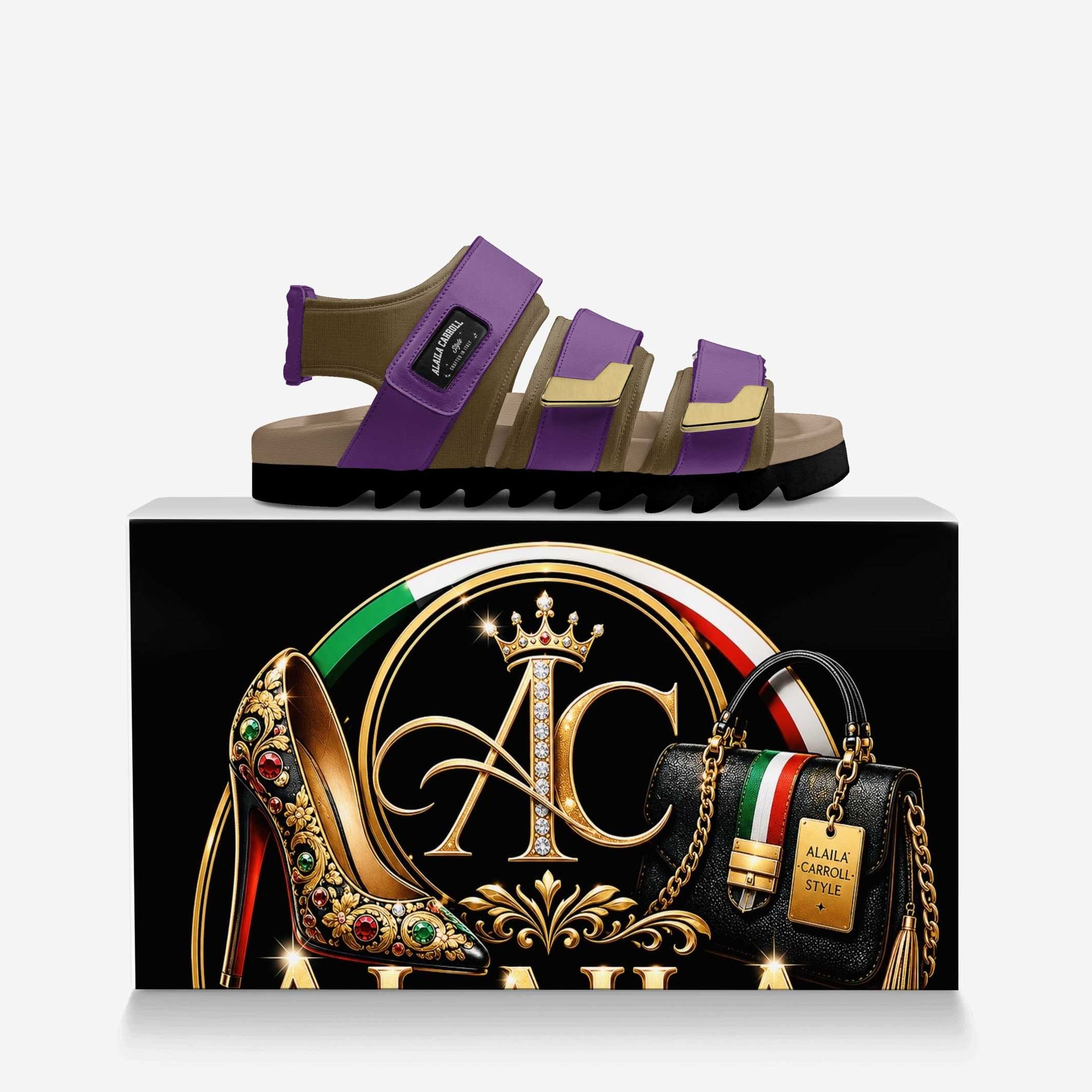 TRIPLE STRIPES LUXURY SANDAL – Mud Lycra & Mauve Leather