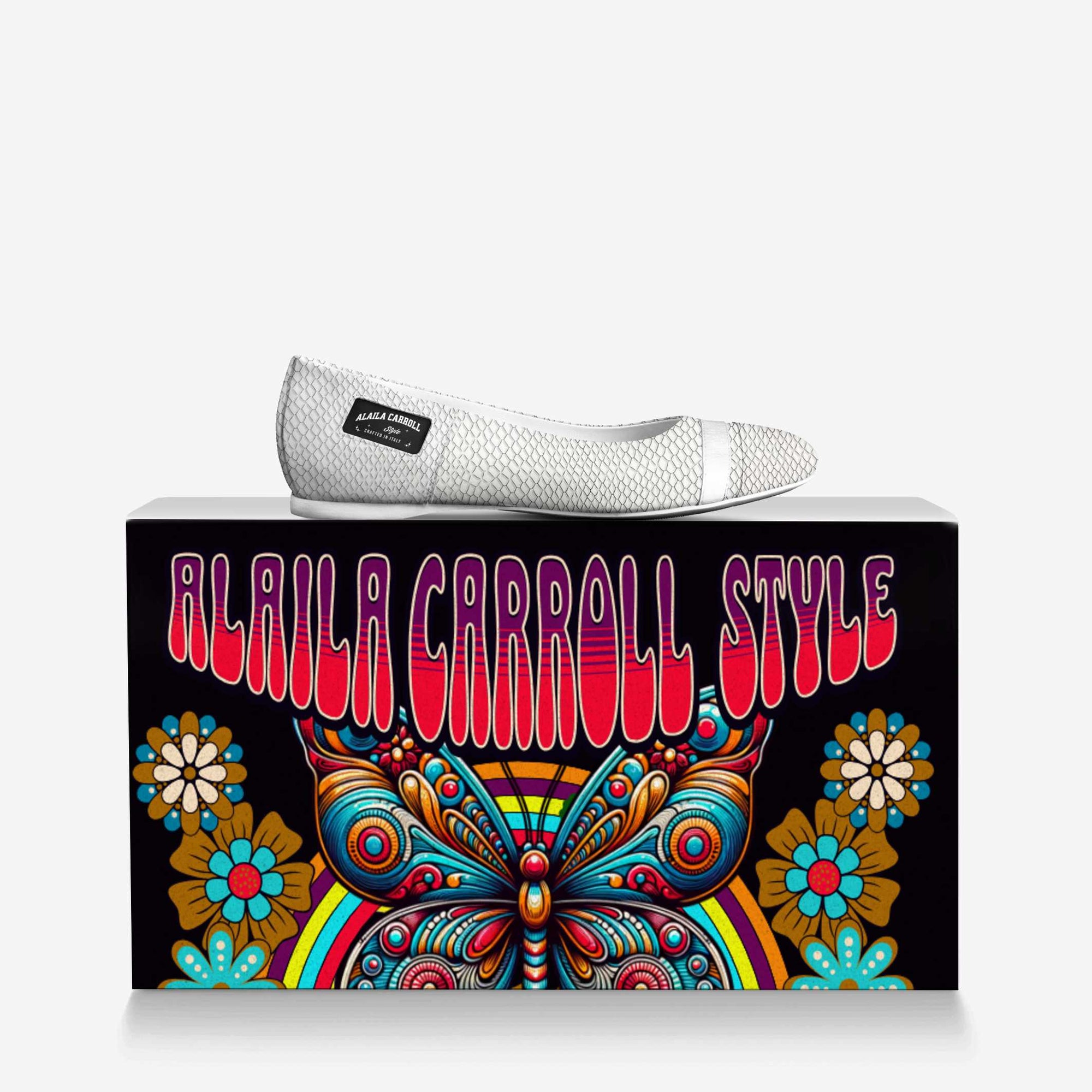 Minimal Ballerina Flat White Python – Elegant Italian Women’s Flats | Alaila Carroll Style