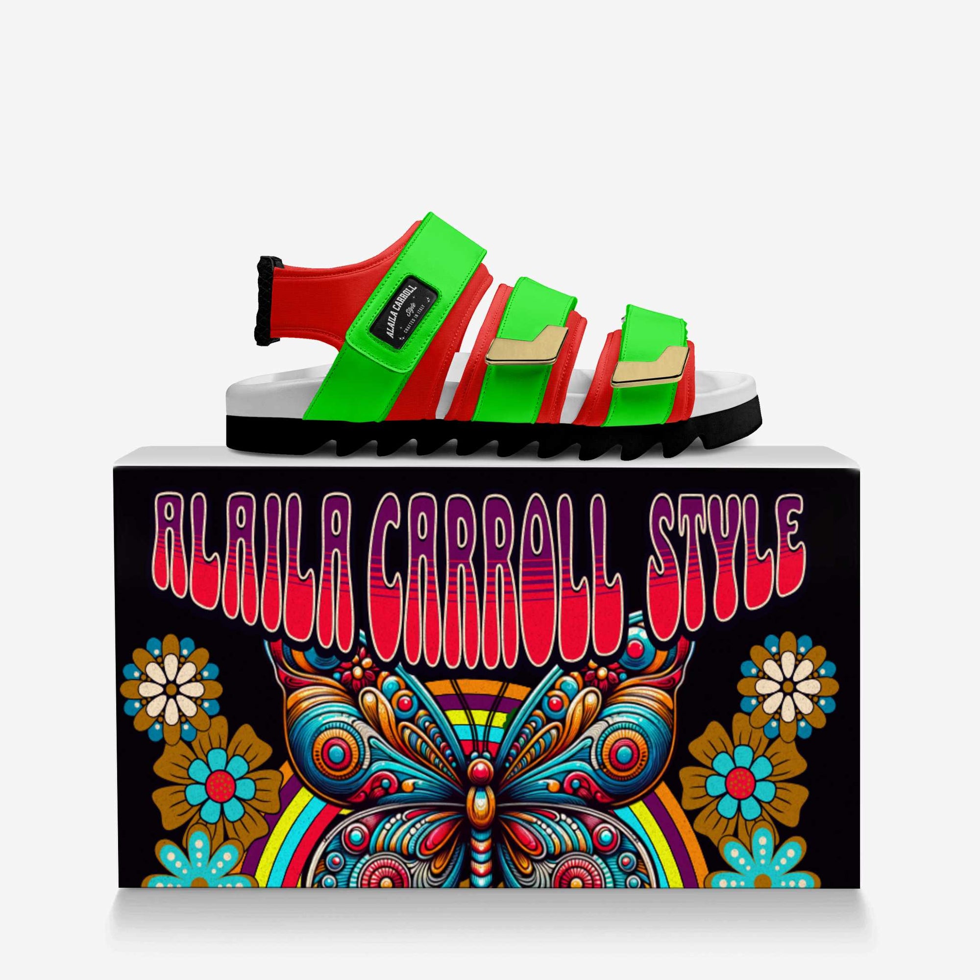 TRIPLE STRIPES LUXURY SANDAL – Red, Neon Green, White & Black