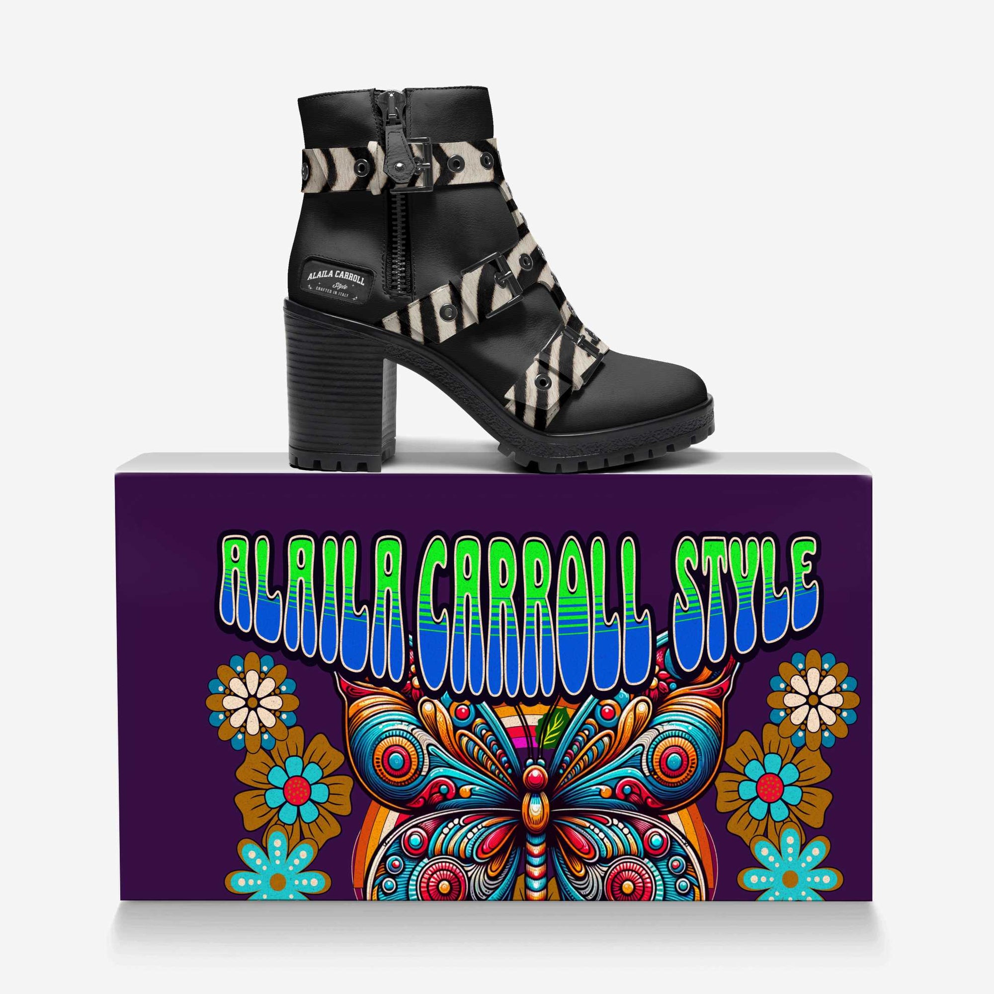 Triple Straps Boot Black & Zebra