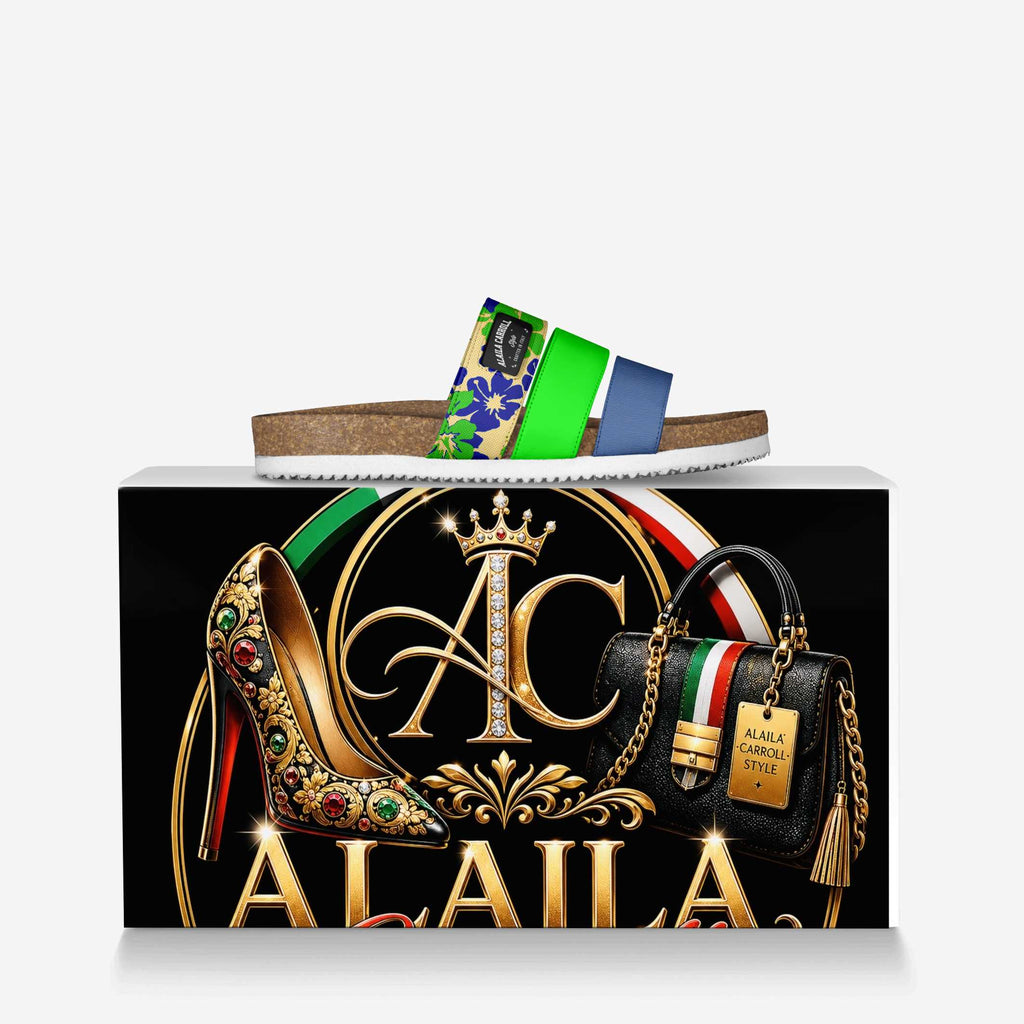 Stripe Sandal Lime Green & Royal Blue | Retro Italian Designer Sandals | Alaila Carroll Style Limited Editions