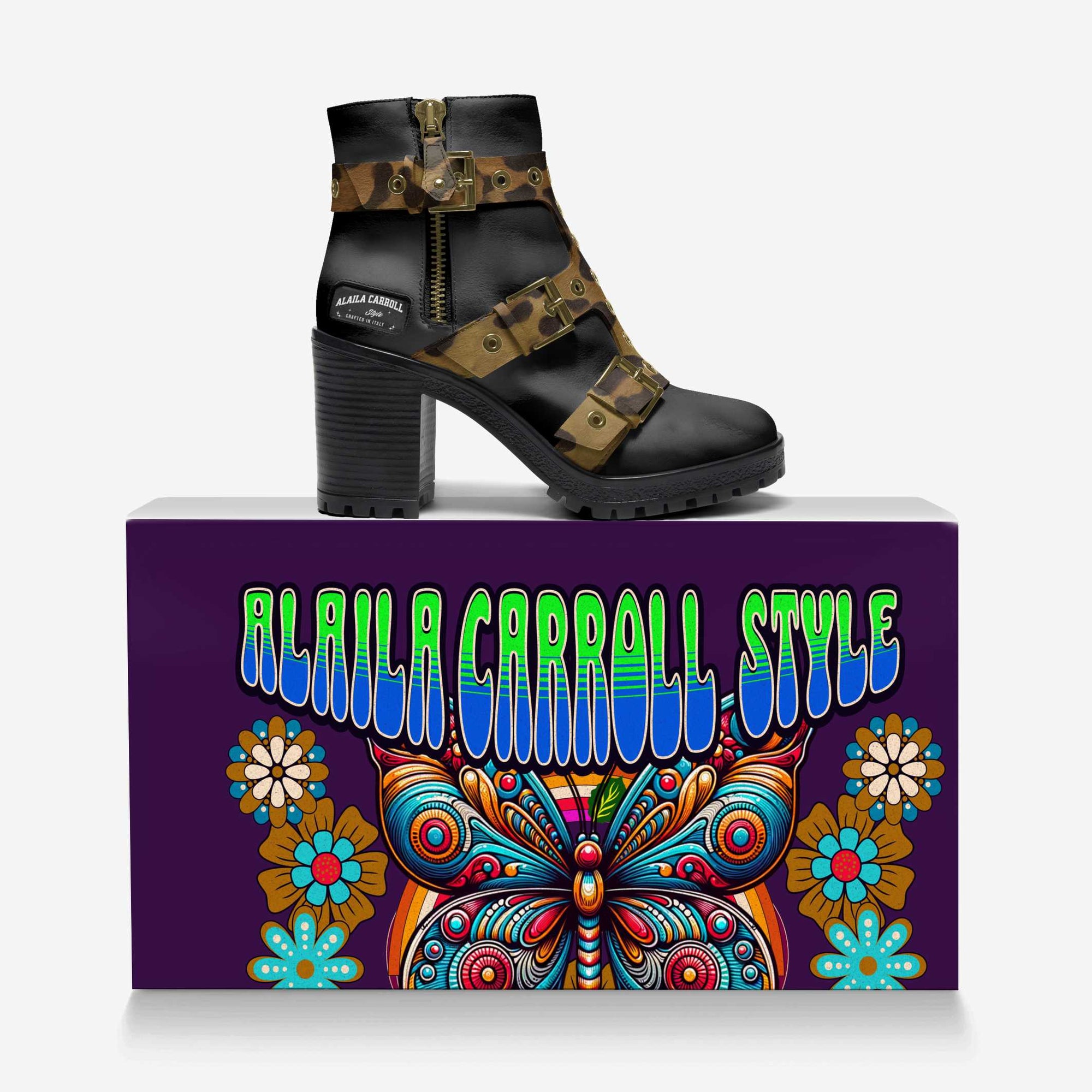 Triple Straps Boot Black & Leopard