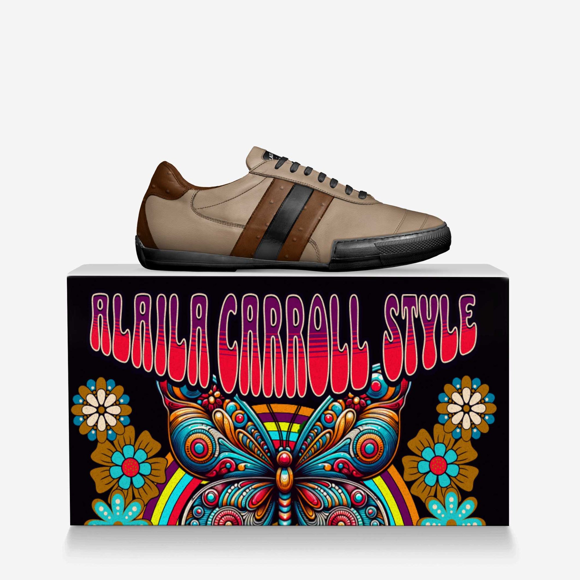 Soccer Style Stripe Nude, Ostrich Brown & Black | Luxury Indoor Soccer Sneakers | Alaila Carroll Style