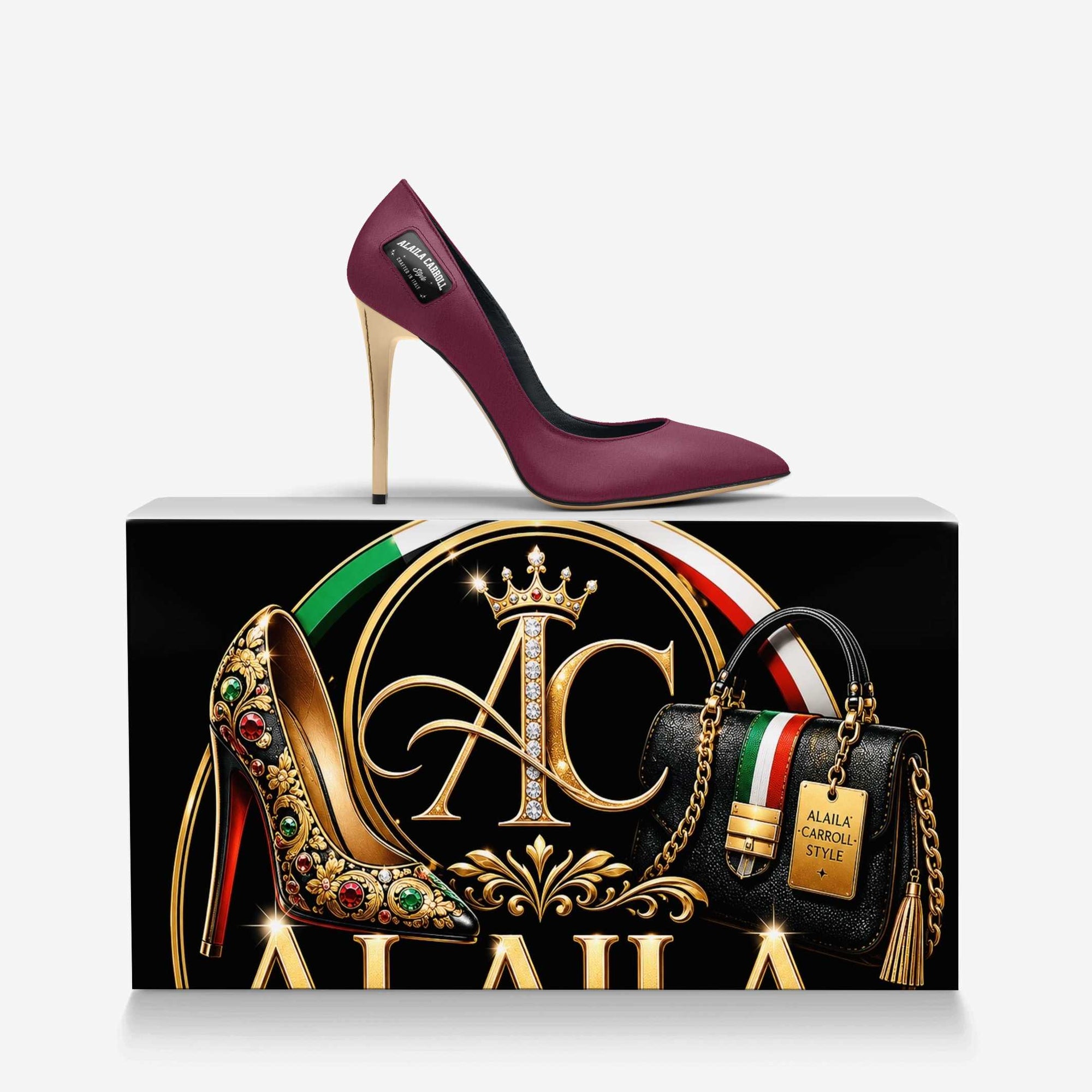 Full Cut High Heel Purple & Red Suede with Gold Heel – Bold Italian Elegance