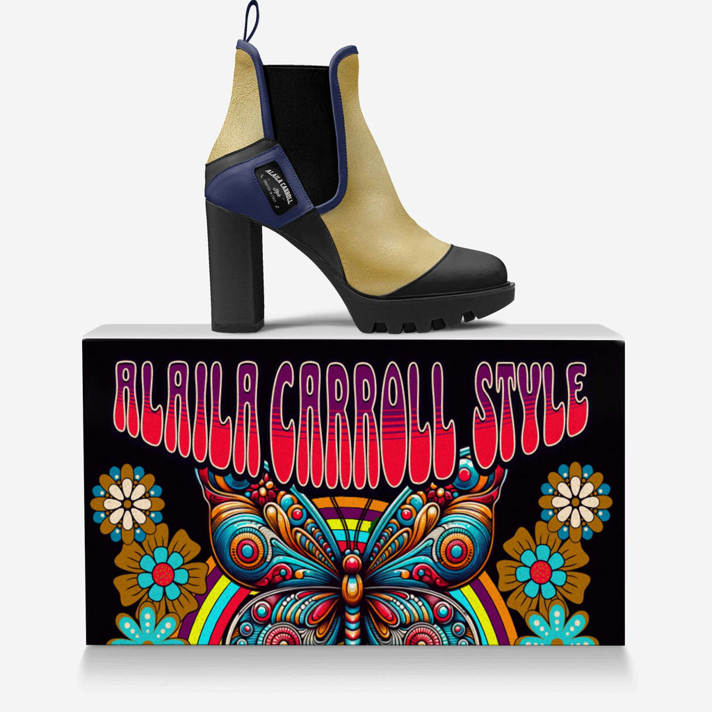 ELASTIC DESIGNER BOOT – Navy Blue Suede, Black Suede & Gold