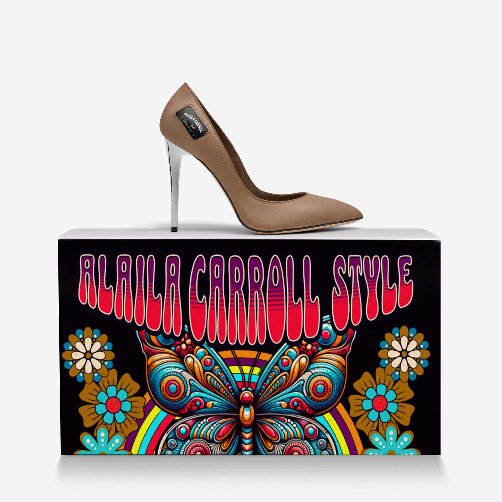 Full Cut High Heel Cognac with Silver Heels | Italian Designer Pumps | Alaila Carroll Style