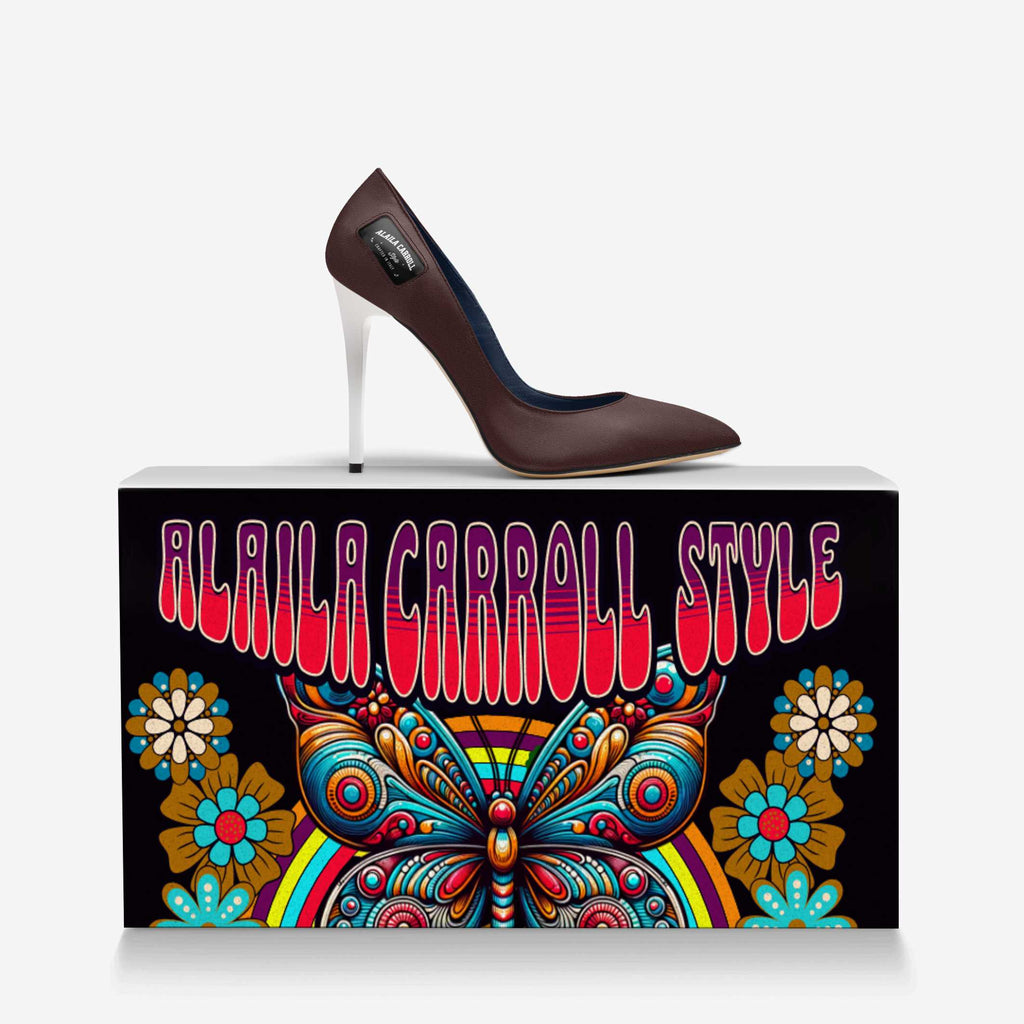 Full Cut High Heel Dark Brown with White Heel | Italian Designer Pumps | Alaila Carroll Style
