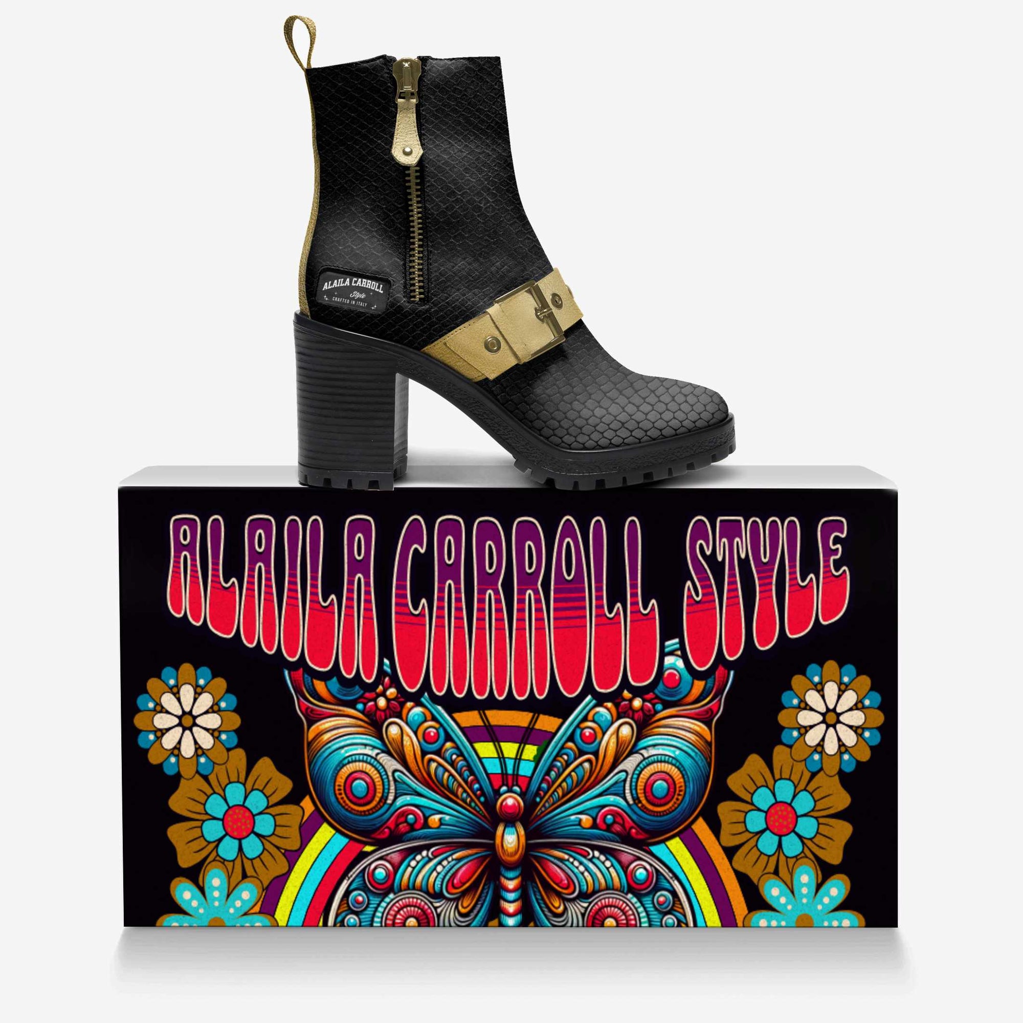 Zip Sporty Boot – Python Print Black & Gold