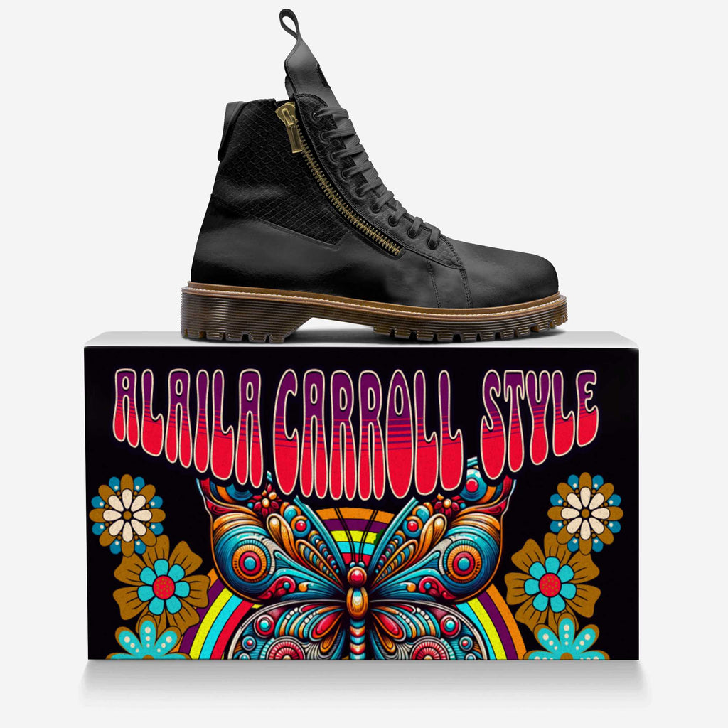 ZIP Boot High Top Varnish Black & Python Black | Luxury Designer High Top Boots | Alaila Carroll Style