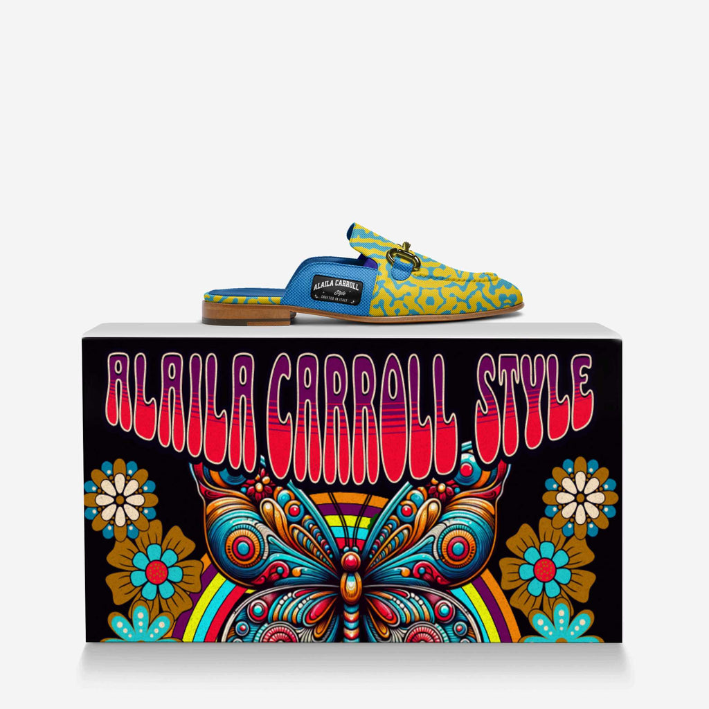 Rich Slipper Design – Yellow & Blue Textile