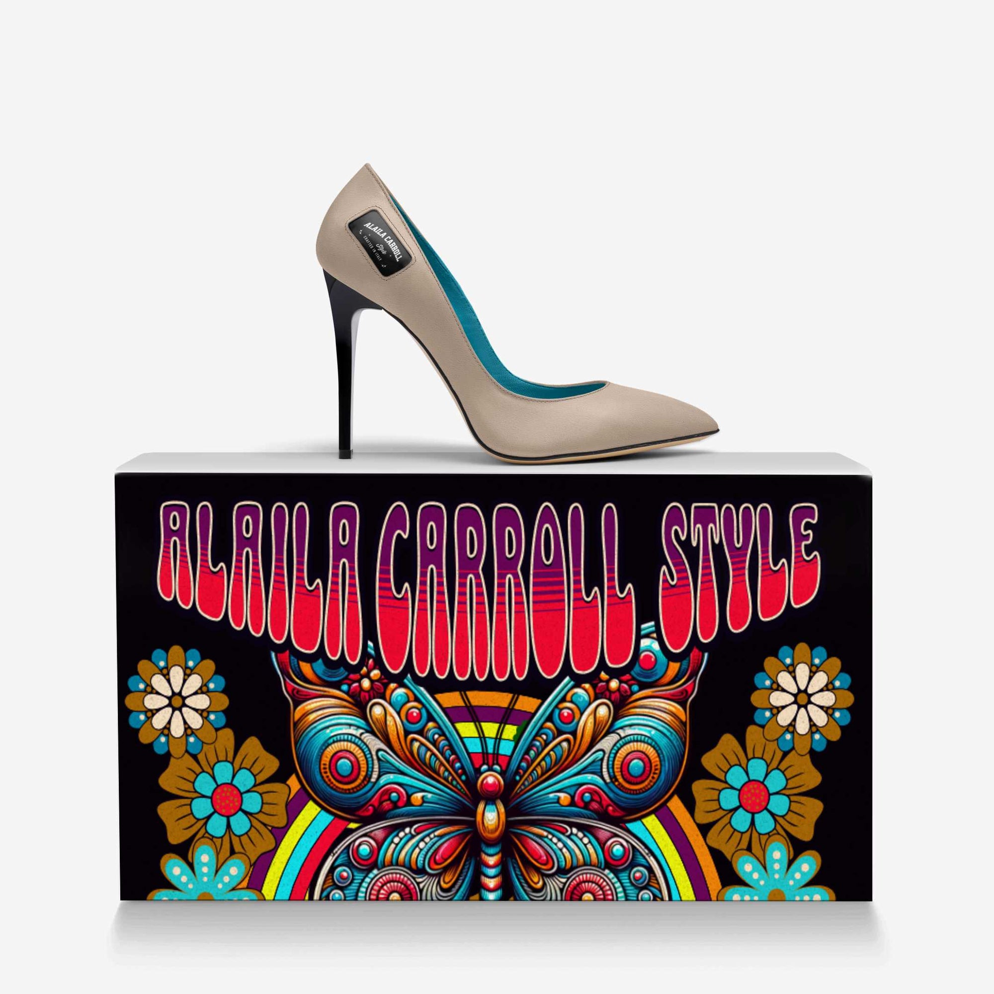 Full Cut High Heel Ivory with Black Heel | Italian Designer Pumps | Alaila Carroll Style