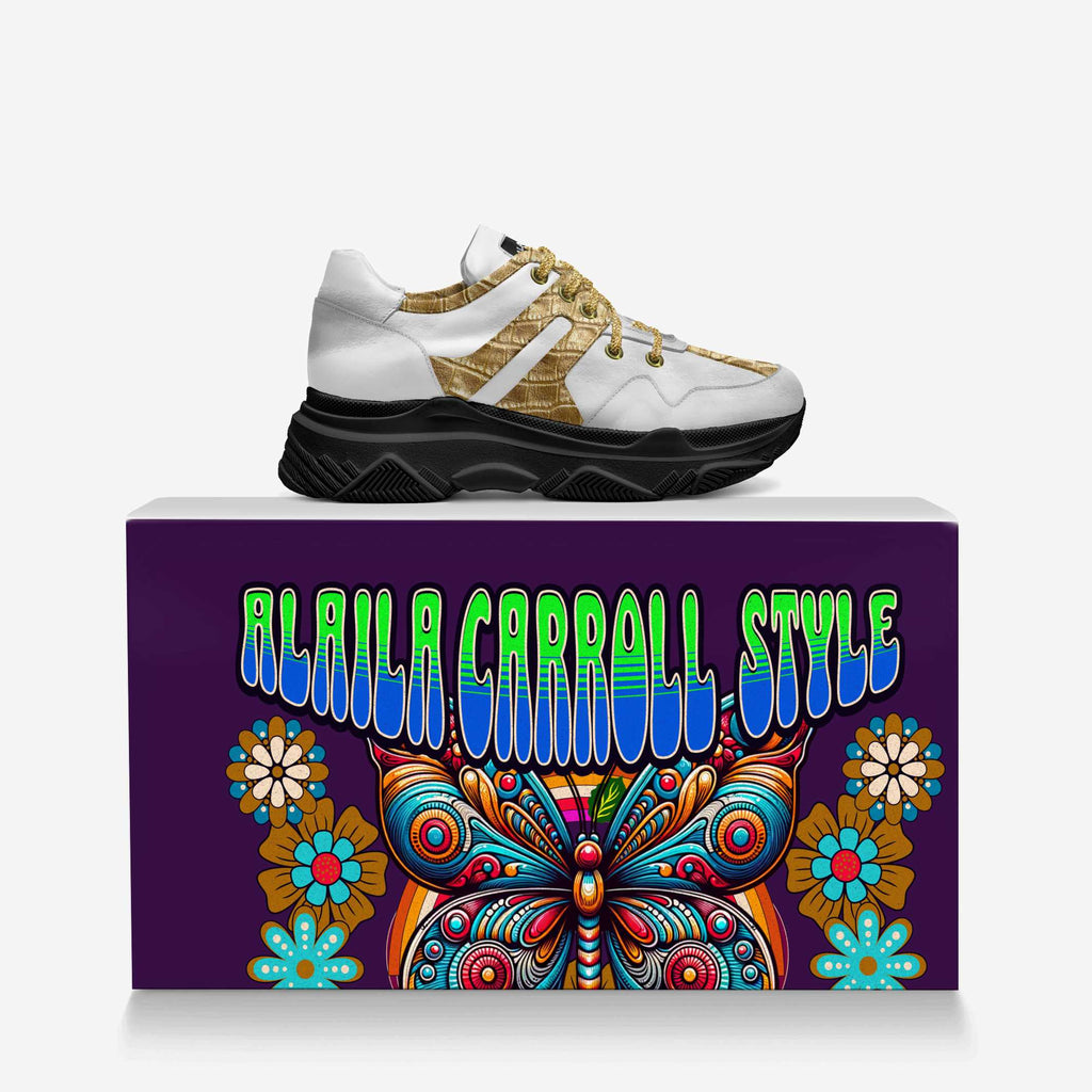 Sporty Low Top White, Gold, & Black