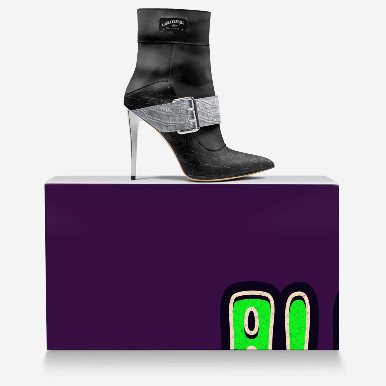 HIGH-HEEL BELT BOOT Black & Silver