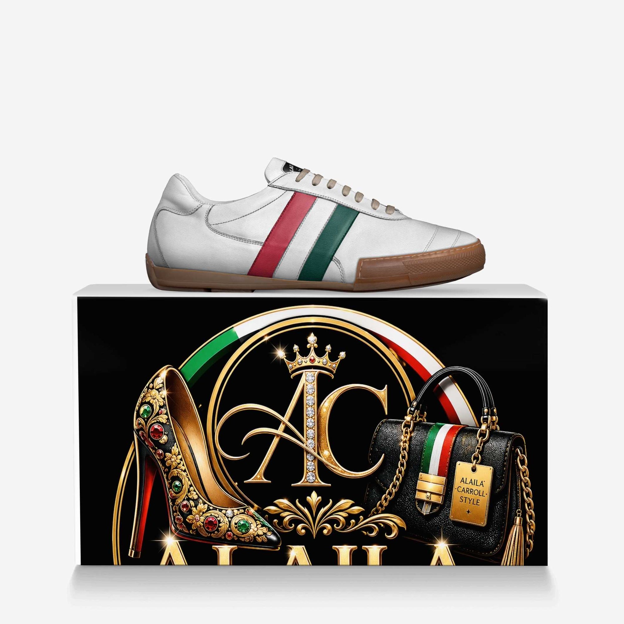 SOCCER STYLE STRIPE SNEAKER – White, Red & Green