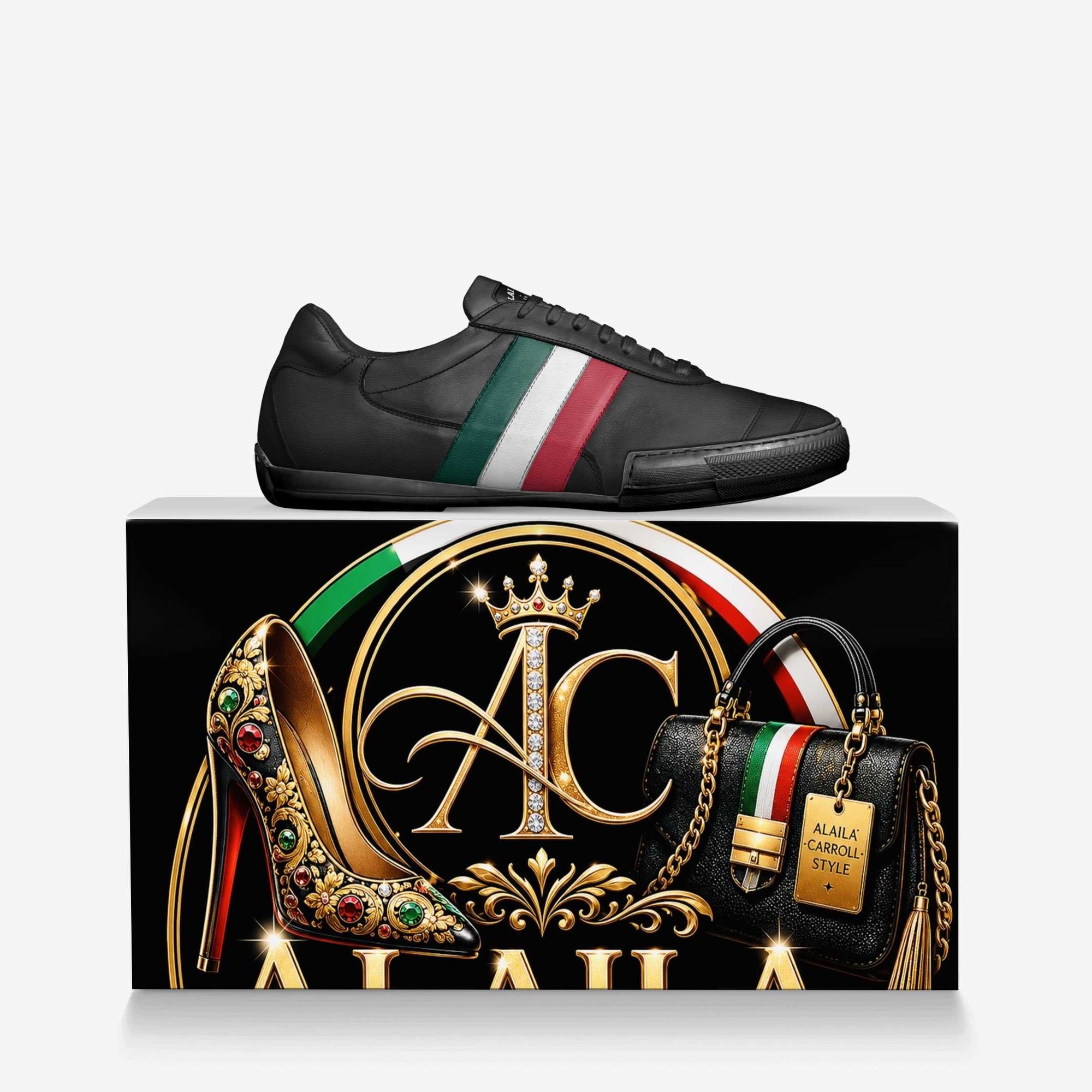 SOCCER STYLE STRIPE SNEAKER – Black, White, Red & Green