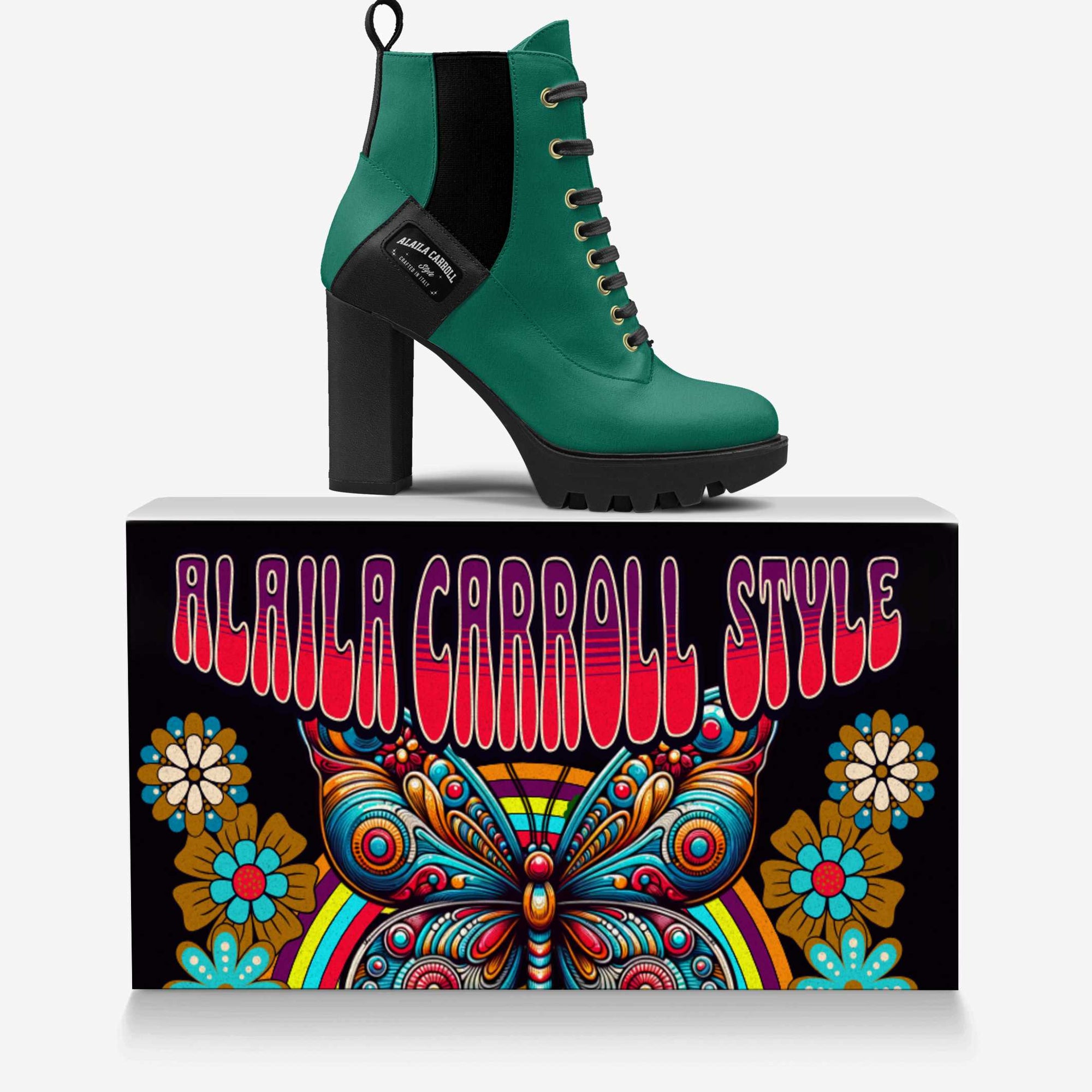 LACED DESIGNER BOOT – Emerald Suede & Black