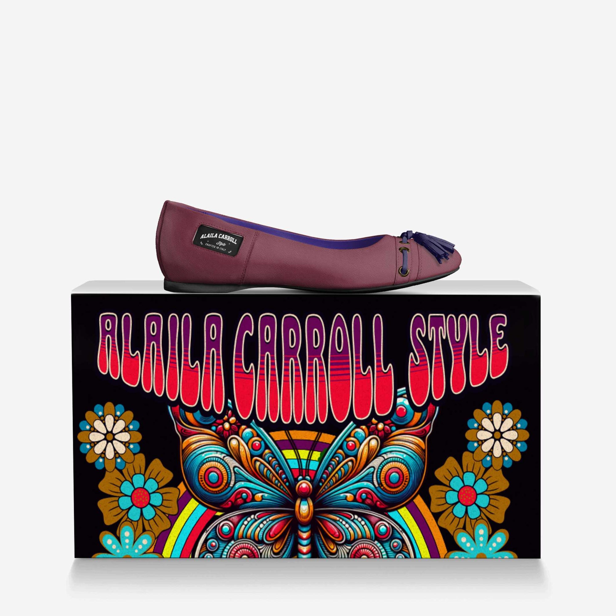 Tassels Ballerina Flat Burgundy & Deep Blue – Elegant Italian Women’s Flats | Alaila Carroll Style