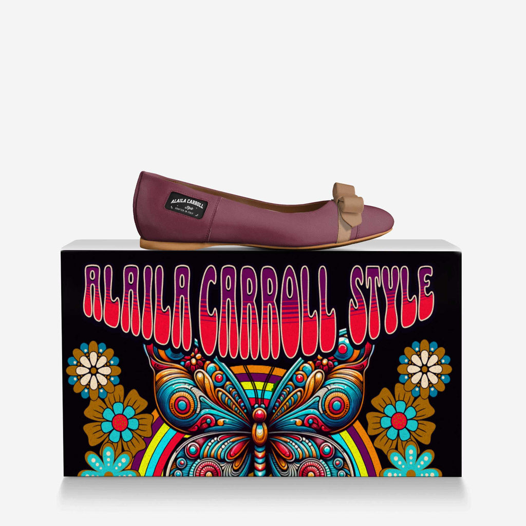 Bow Ballerina Flat Burgundy & Cognac – Elegant Italian Women’s Flats | Alaila Carroll Style