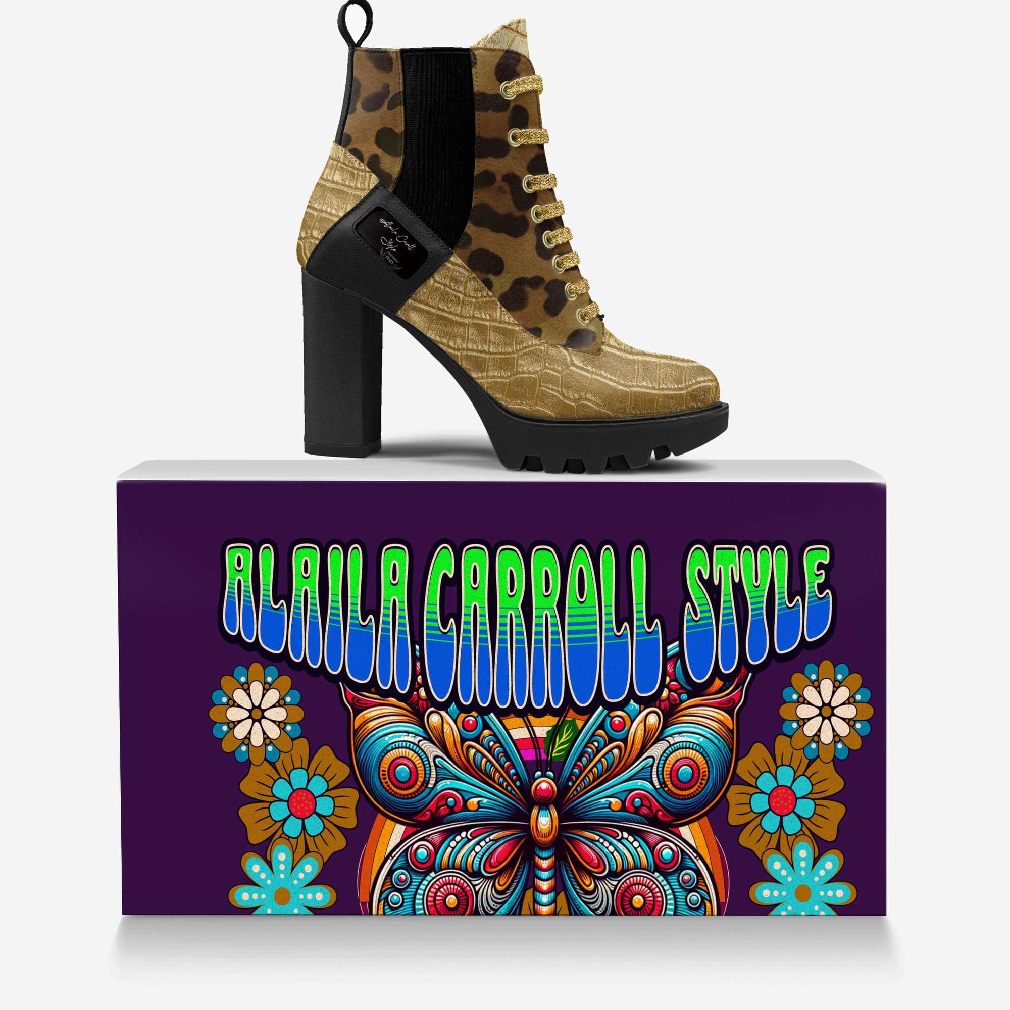 Laced Designer Boot Gold, Leopard, & Black
