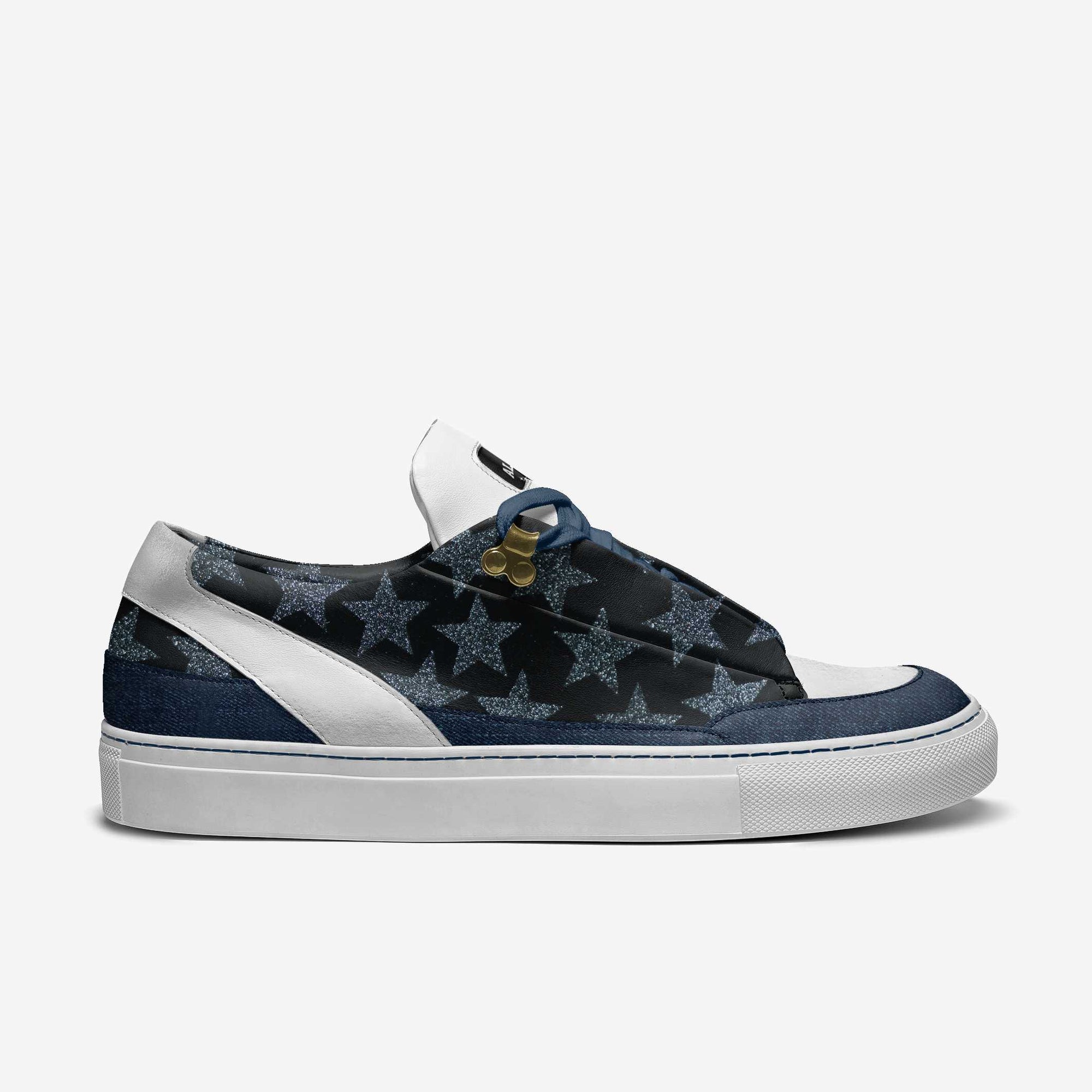 Minimal Design Low Top Glitter Star Print, Denim & White