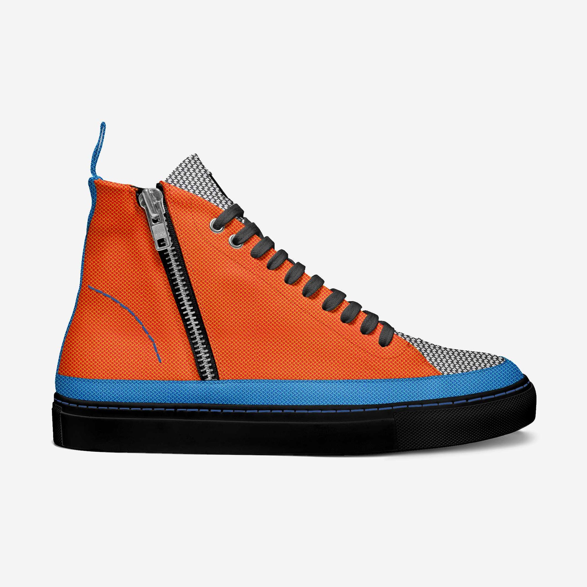 Aerodynamic Luxury Zipper Sneaker Orange, Blue, & Sliver Textile