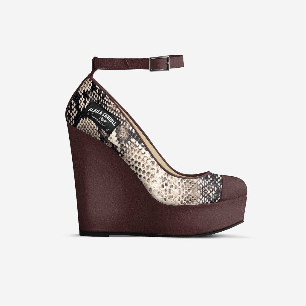 Ankle Strap Wedge Python & Dark Brown