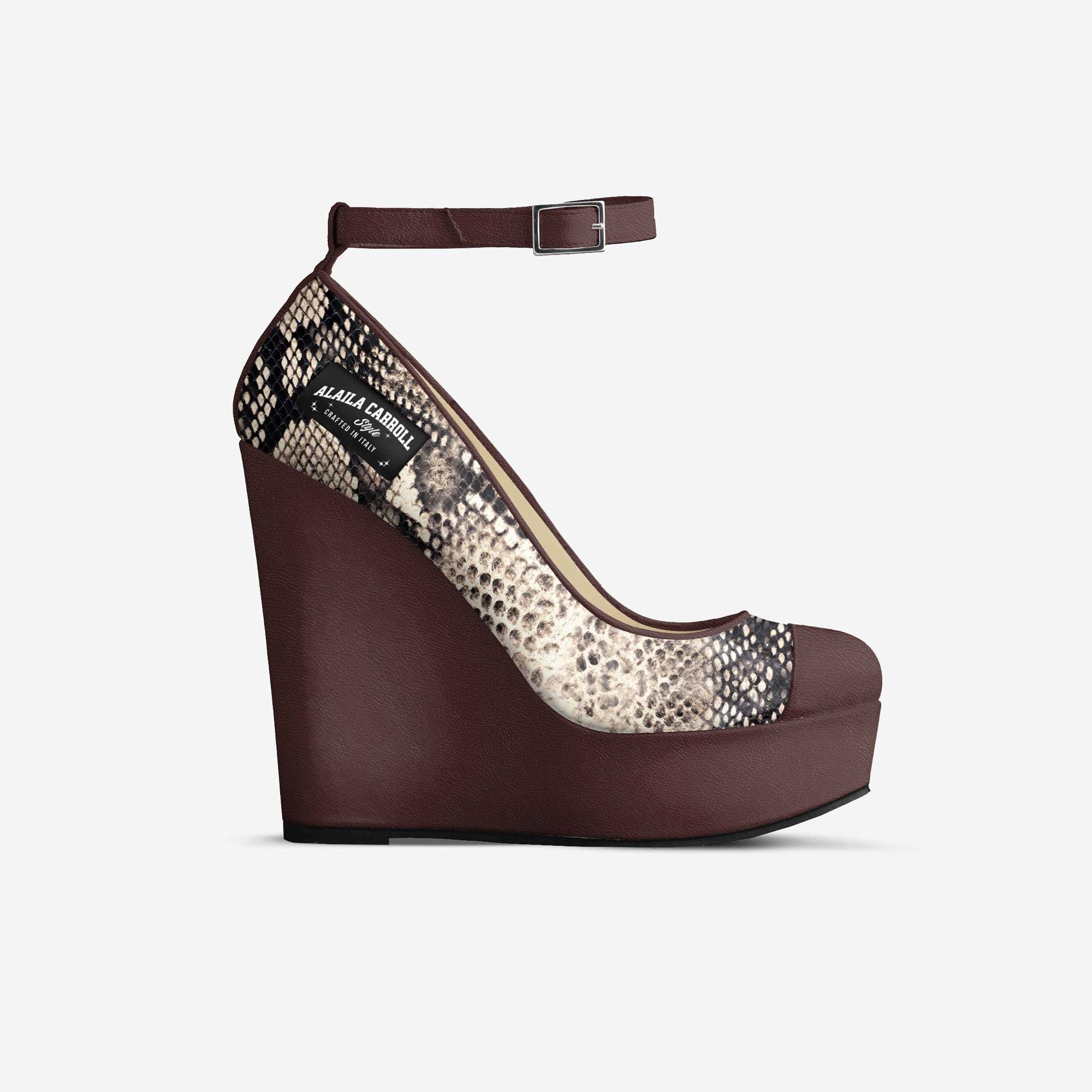 Ankle Strap Wedge Python & Dark Brown
