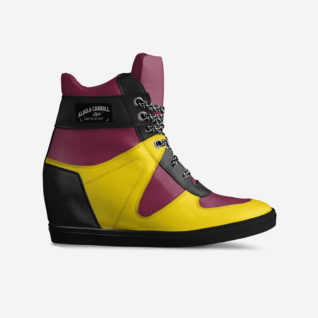 Lace Up Wedge Sneaker Maroon, Yellow, Black
