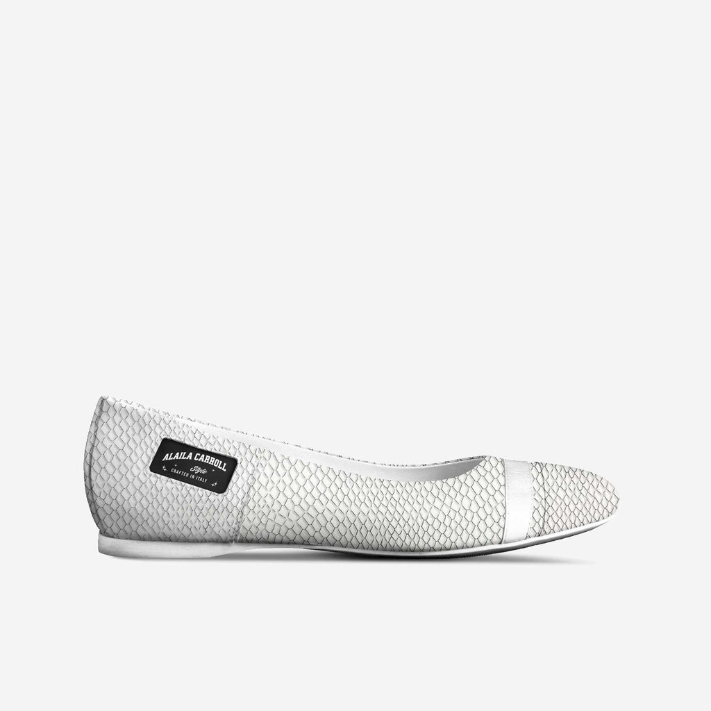Minimal Ballerina Flat White Python – Elegant Italian Women’s Flats | Alaila Carroll Style