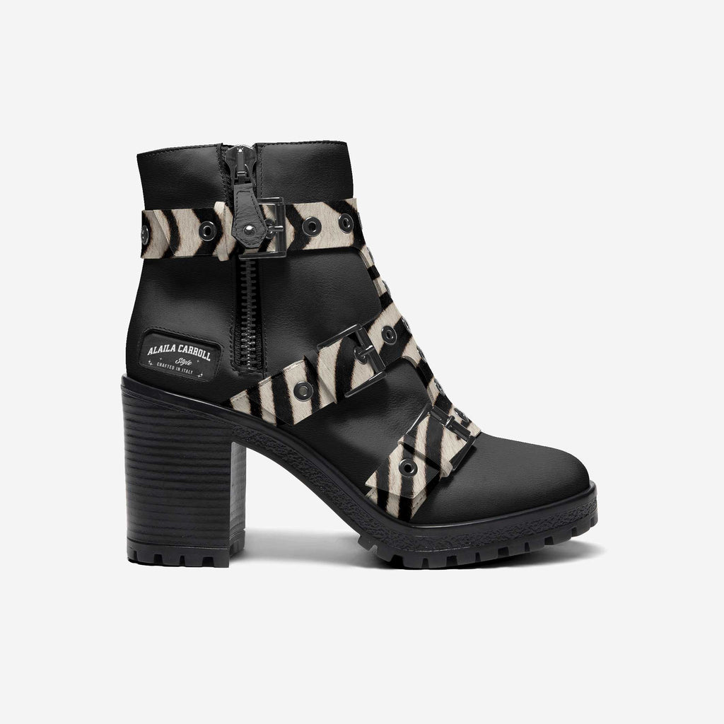 Triple Straps Boot Black & Zebra