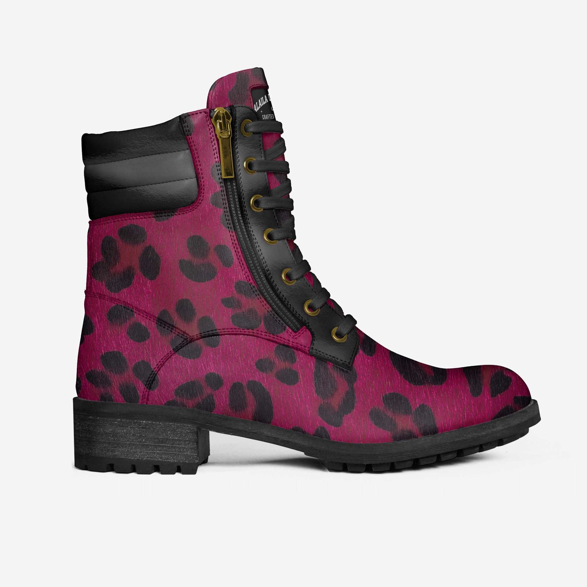 Zip Military Boot Purple Leopard Print