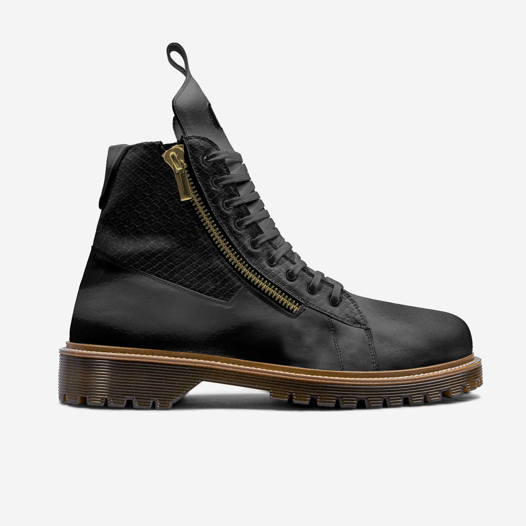 ZIP Boot High Top Varnish Black & Python Black | Luxury Designer High Top Boots | Alaila Carroll Style