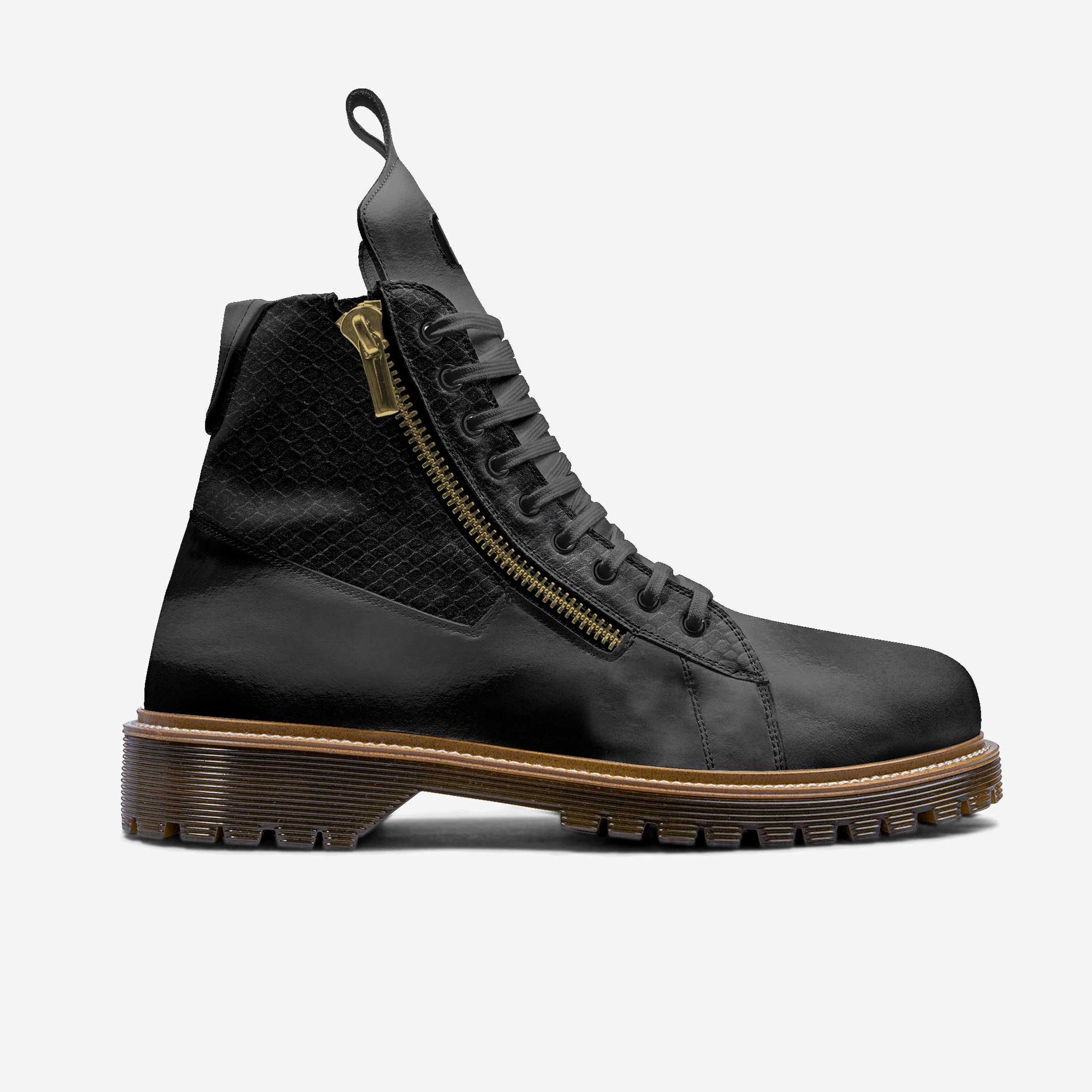 ZIP Boot High Top Varnish Black & Python Black | Luxury Designer High Top Boots | Alaila Carroll Style