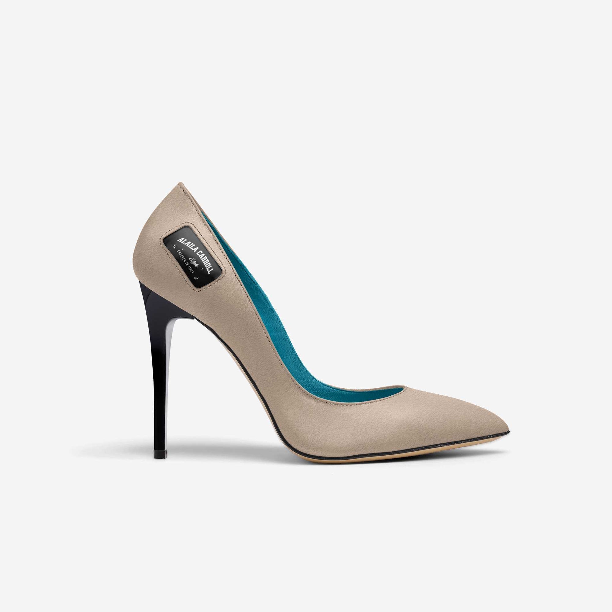 Full Cut High Heel Ivory with Black Heel | Italian Designer Pumps | Alaila Carroll Style
