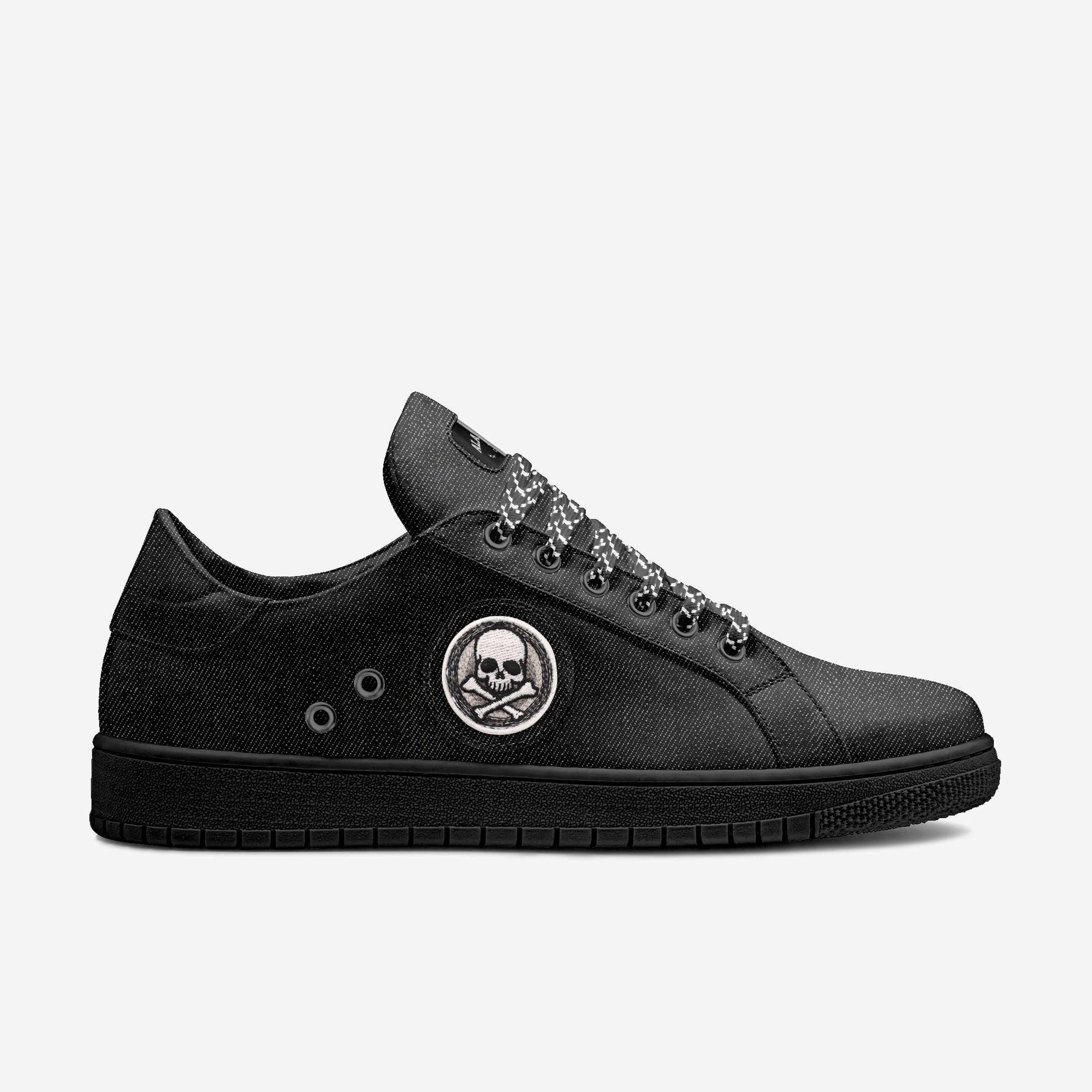 Eco Vintage Low Top Black Jeans | Sustainable Designer Denim Sneakers | Alaila Carroll Style