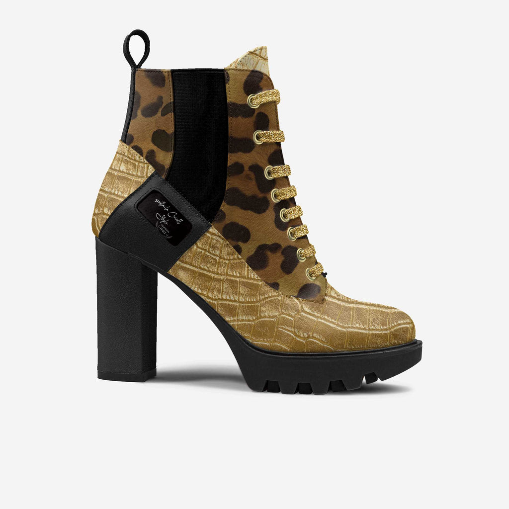 Laced Designer Boot Gold, Leopard, & Black