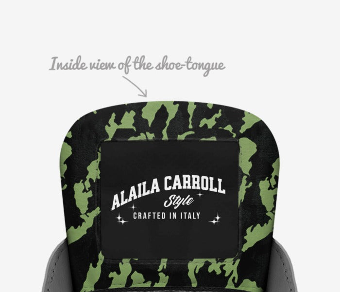 High-Top Fringe Sneaker – Green Camo & Black