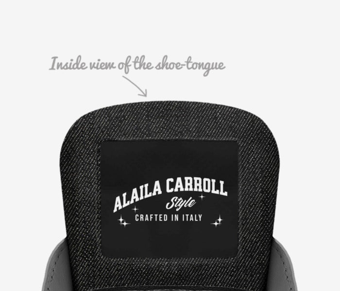 Eco Vintage Low Top Black Jeans | Sustainable Designer Denim Sneakers | Alaila Carroll Style
