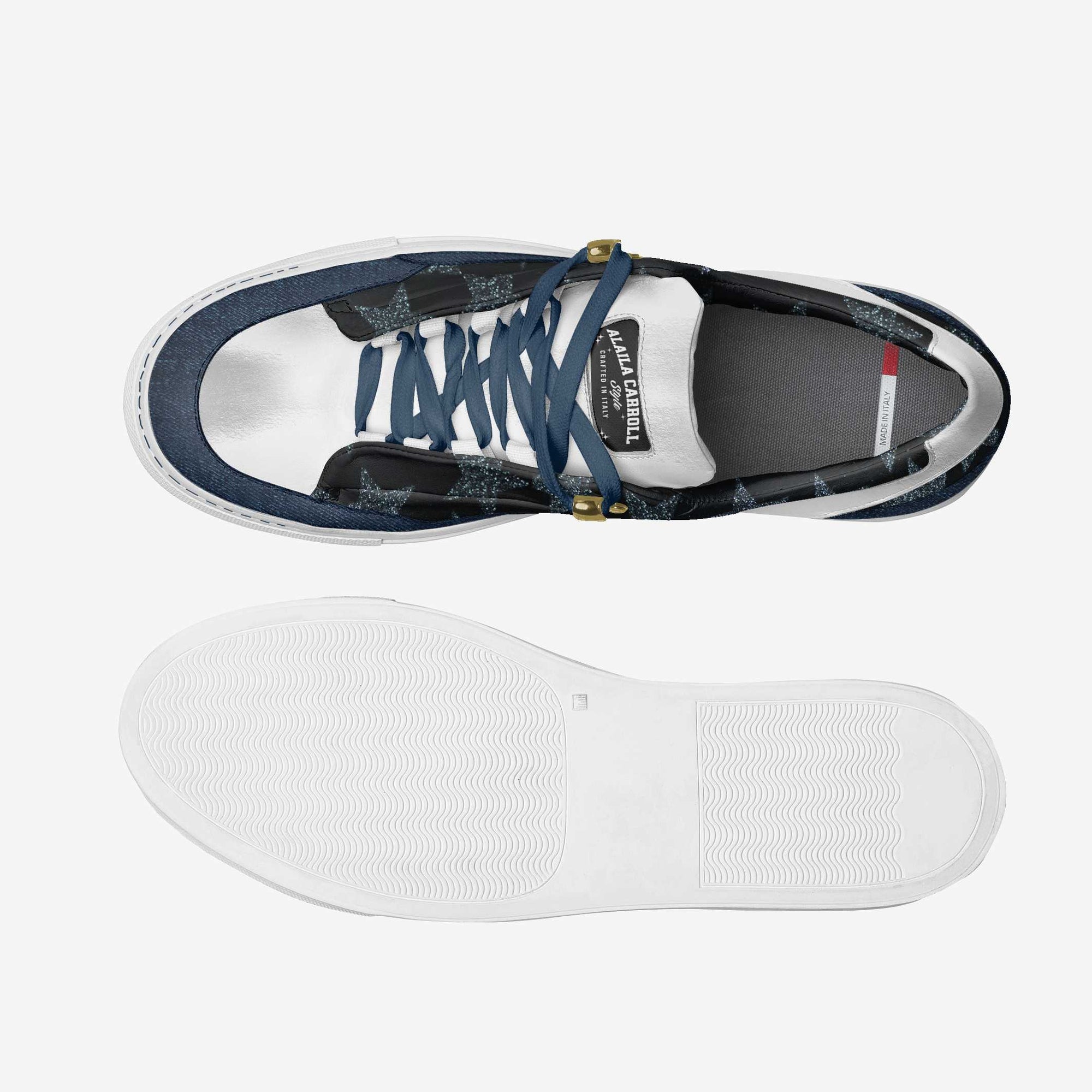 Minimal Design Low Top Glitter Star Print, Denim & White