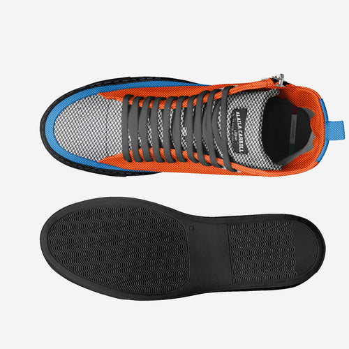 Aerodynamic Luxury Zipper Sneaker Orange, Blue, & Sliver Textile