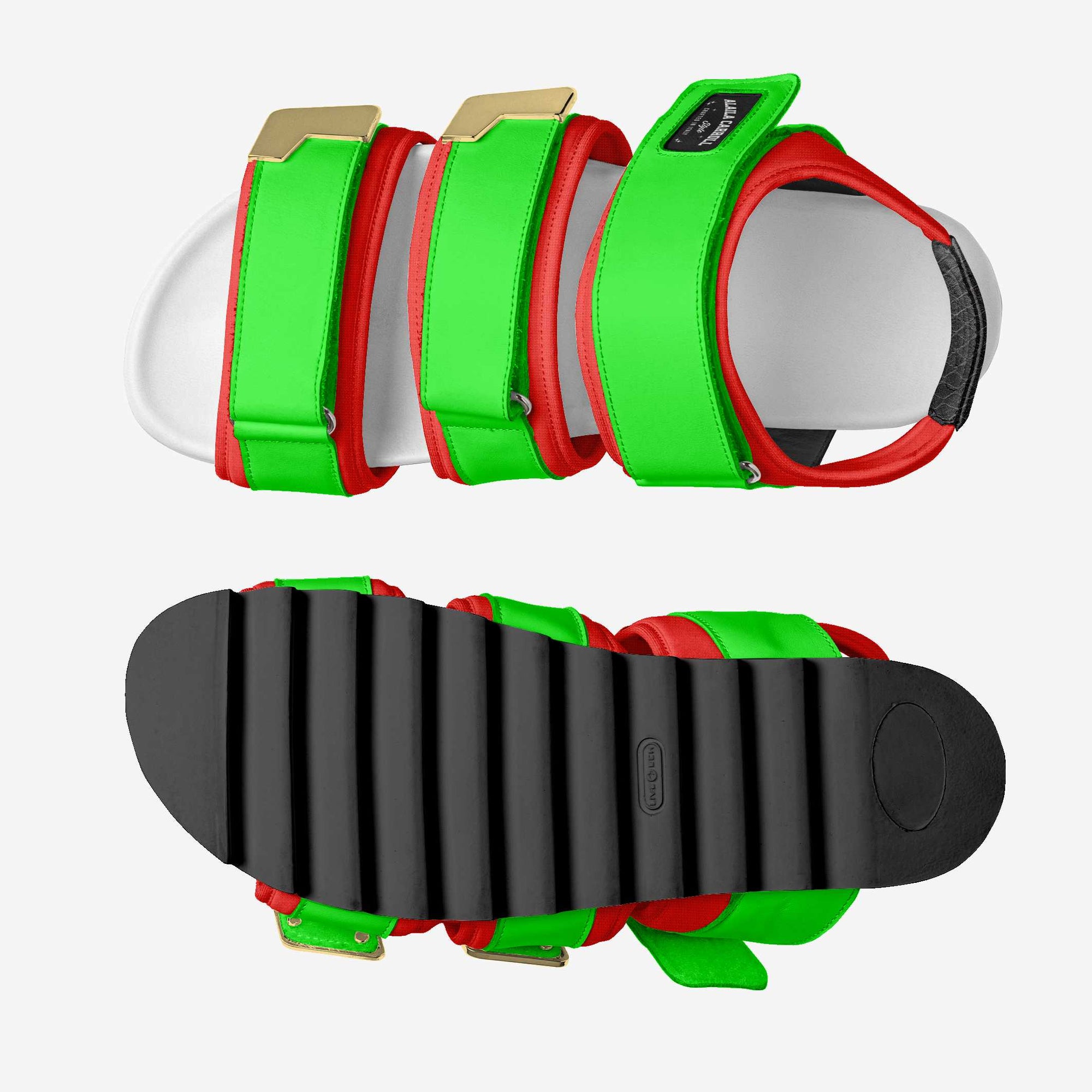 TRIPLE STRIPES LUXURY SANDAL – Red, Neon Green, White & Black