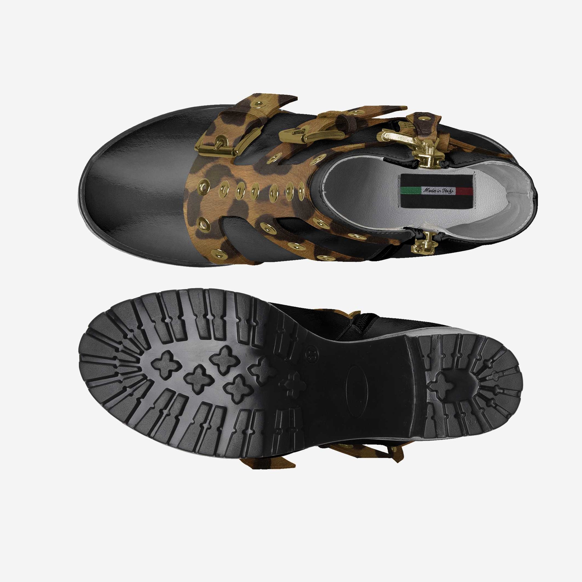 Triple Straps Boot Black & Leopard