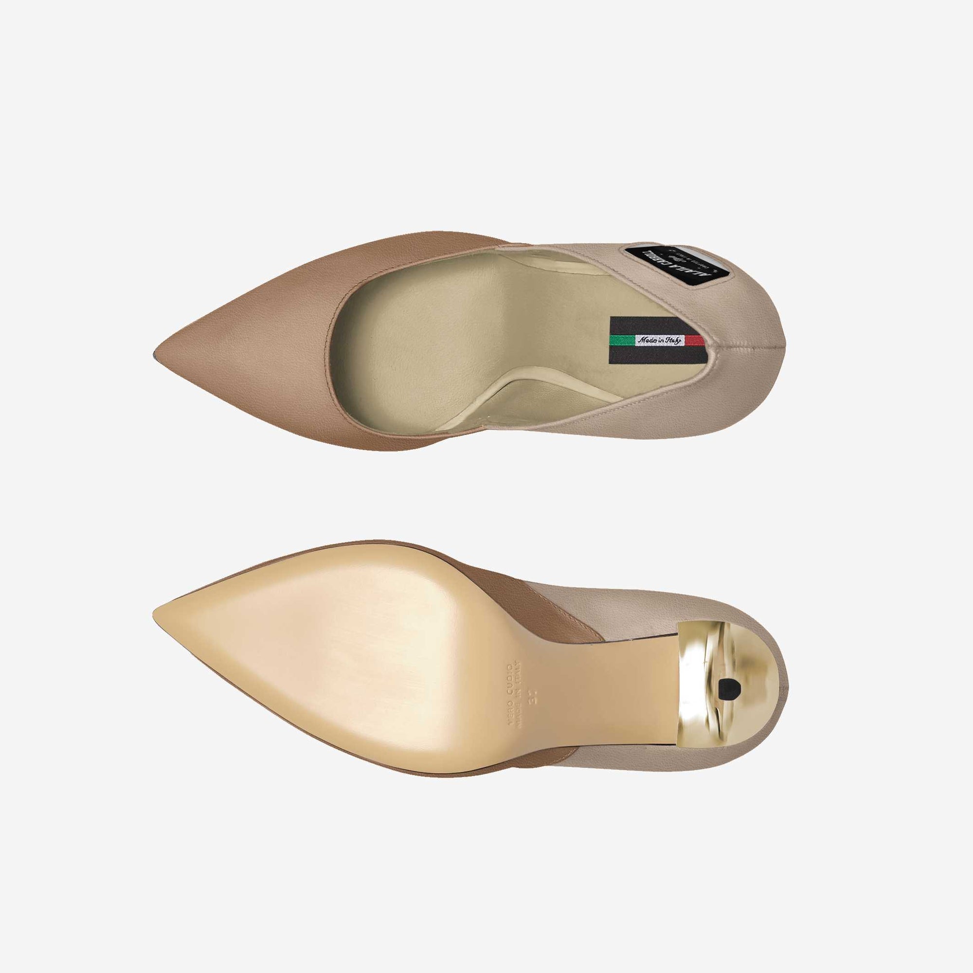 Simple Cut High Heel Ivory & Cognac | Italian Designer Stiletto Pumps | Alaila Carroll Style