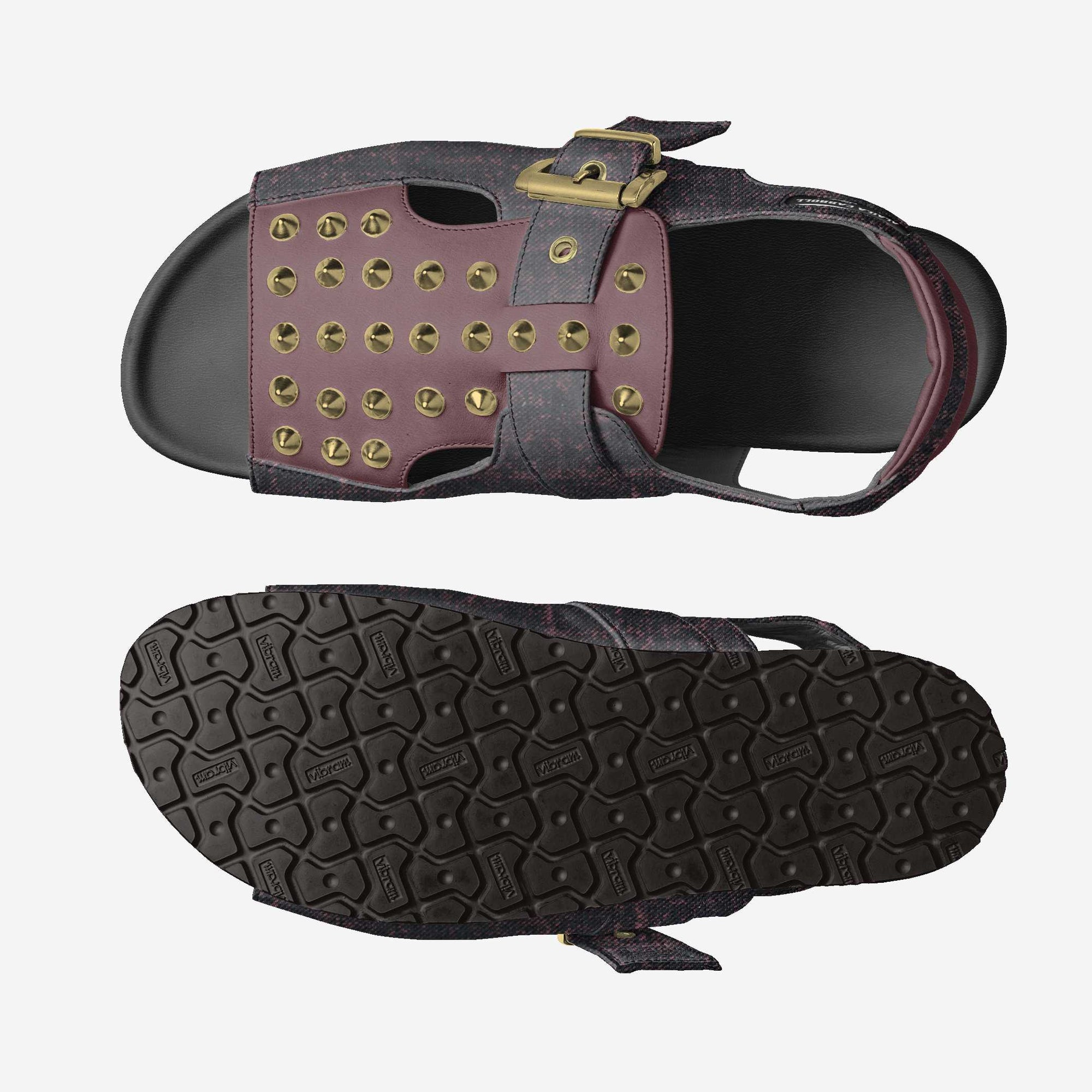 Spikes Luxury Sandal Vintage Red Textile & Wine | Rock-Inspired Designer Sandals | Alaila Carroll Style