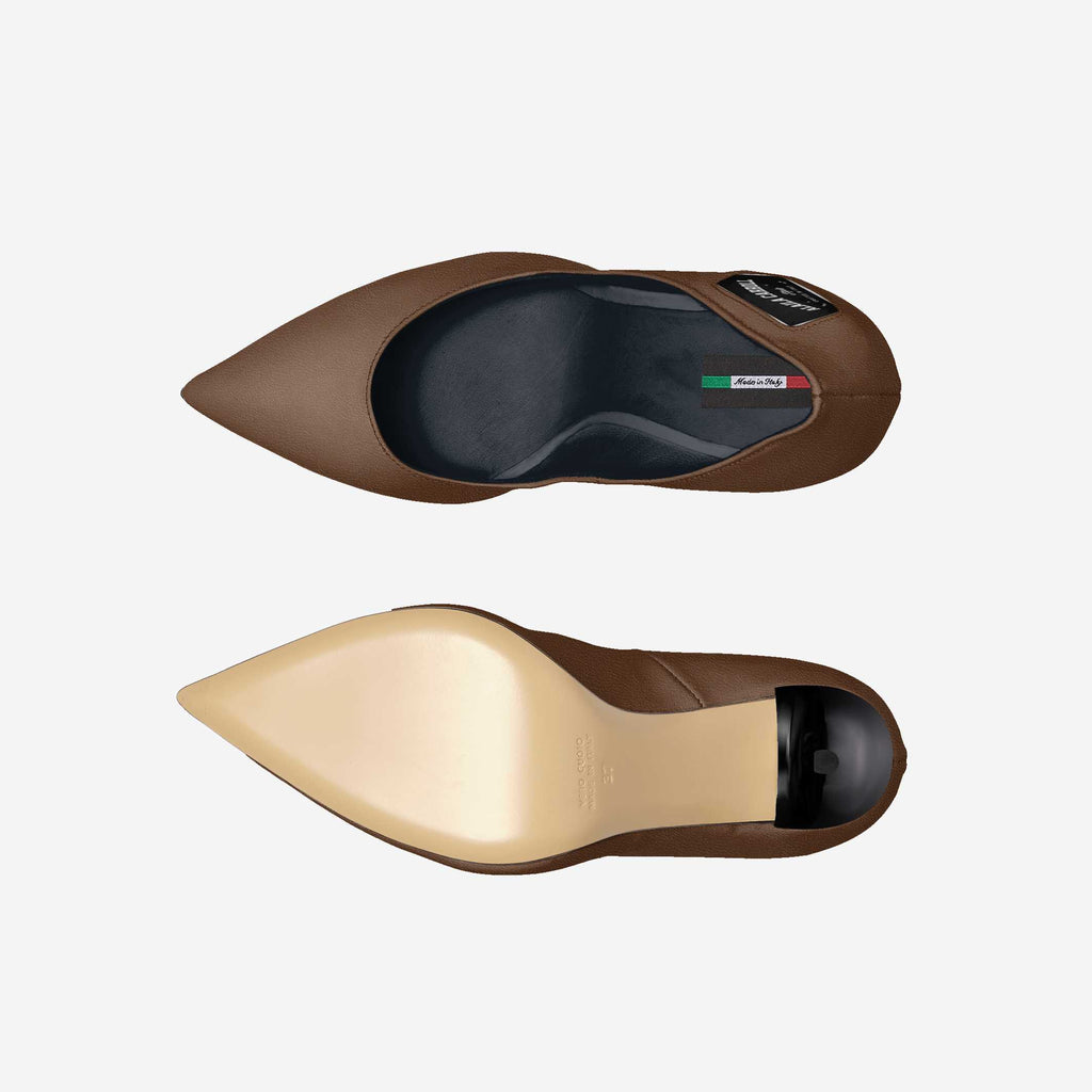 Full Cut High Heel Saddle Brown | Italian Designer Pumps for Women | Alaila Carroll Style